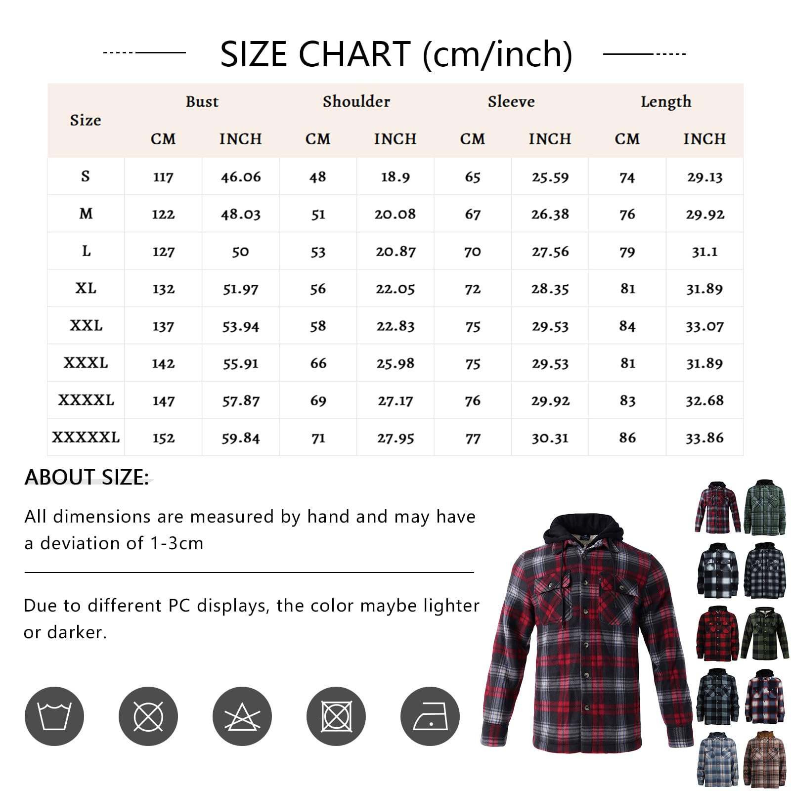 Herren Hemdjacke mit Kapuze Kariertes Flanellhemd Langarm Trachtenhemd Regular Fit Freizeithemd Button Down Holzfällerhemd Karohemd Casual Arbeitshemd mit Brusttasche