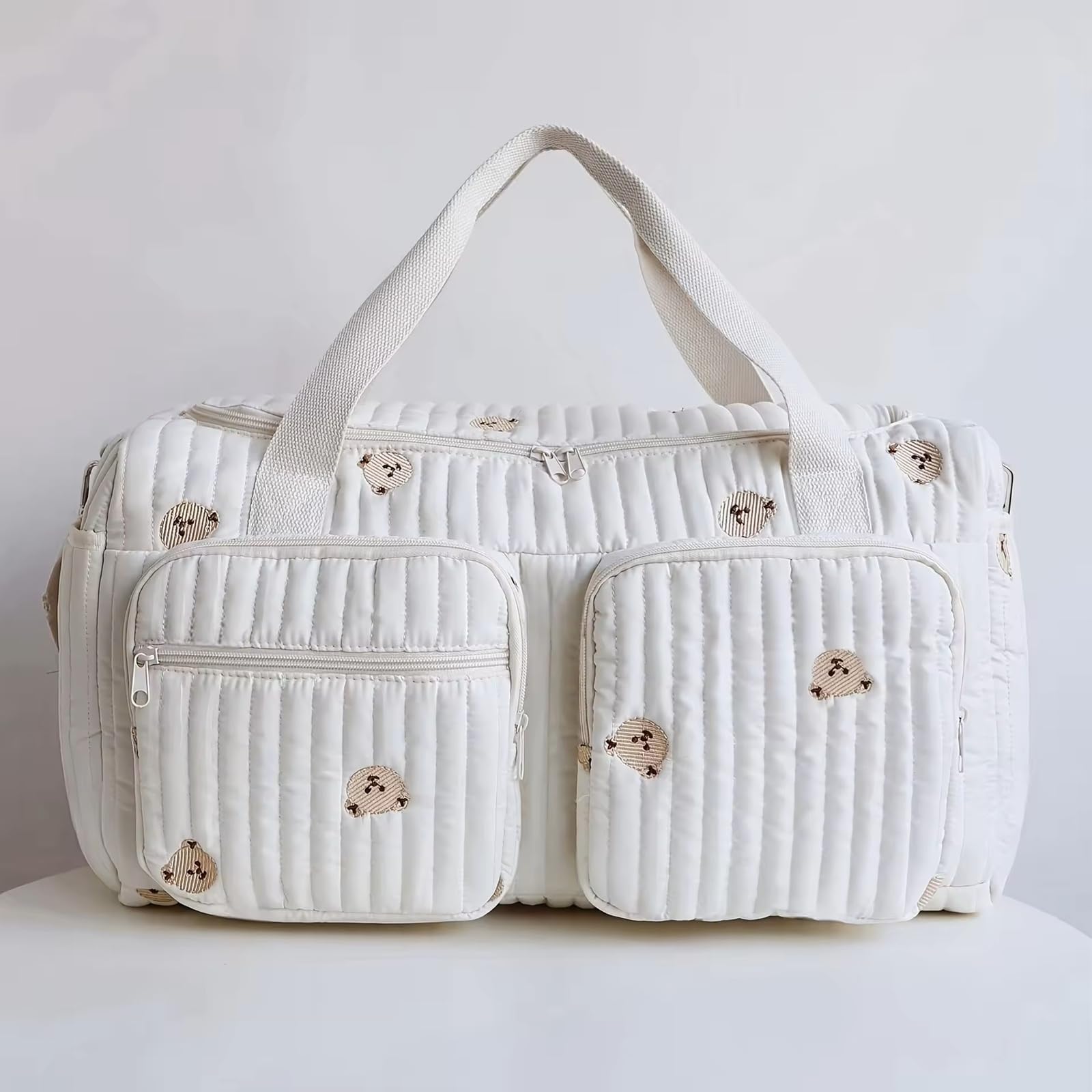 Borsa fasciatoio versatile per mamme, bambino e maternità, borsa fasciatoio, passeggino per mamme, cerniera con ricamo, orso, stampato, per nascita in ospedale, viaggi, passeggino