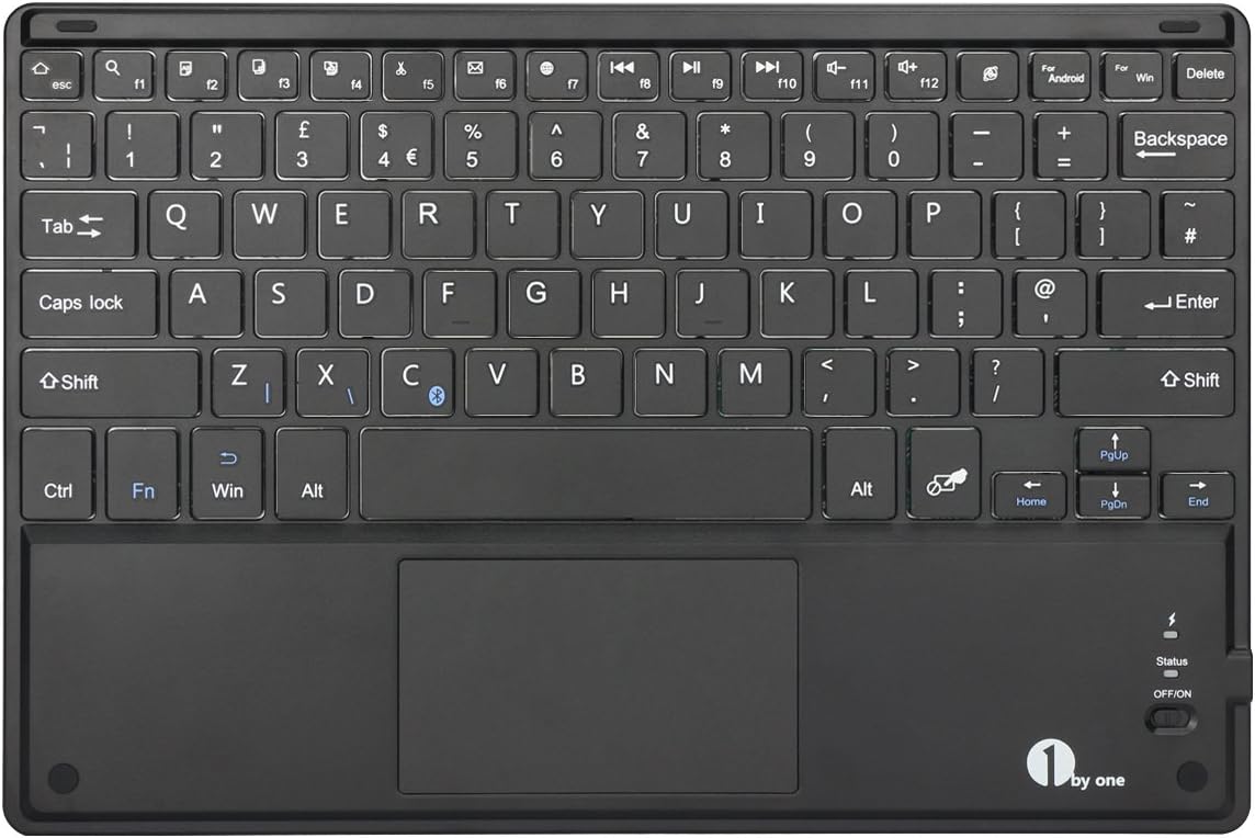1byone Ultra-Slim Wireless Keyboard with Built-in Multi-Touch Touchpad and Rechargeable Battery for Android and Windows, Black