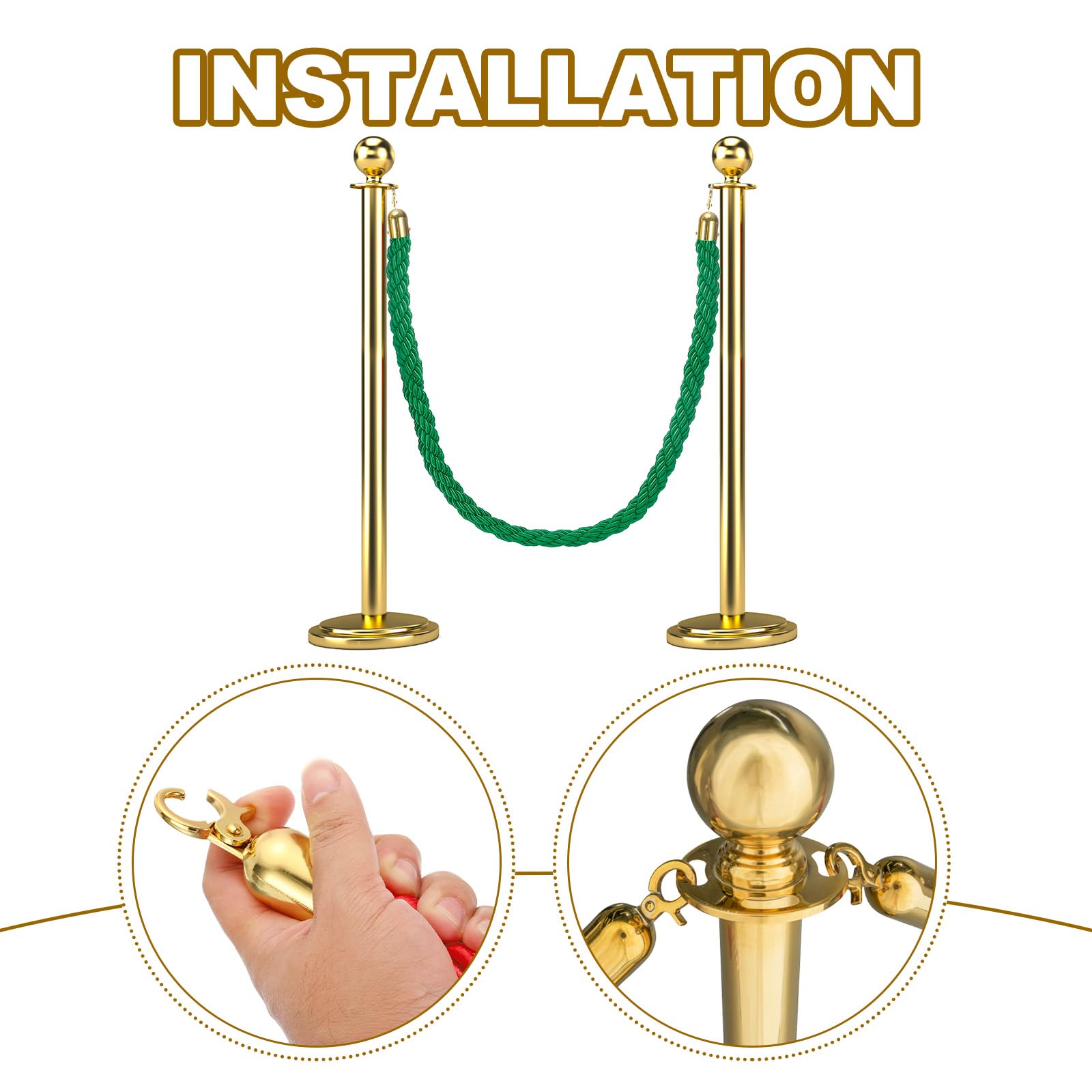 Corda Intrecciata Con Ganci - Barriera Per Controllo Folla, 1m, Nero E Oro