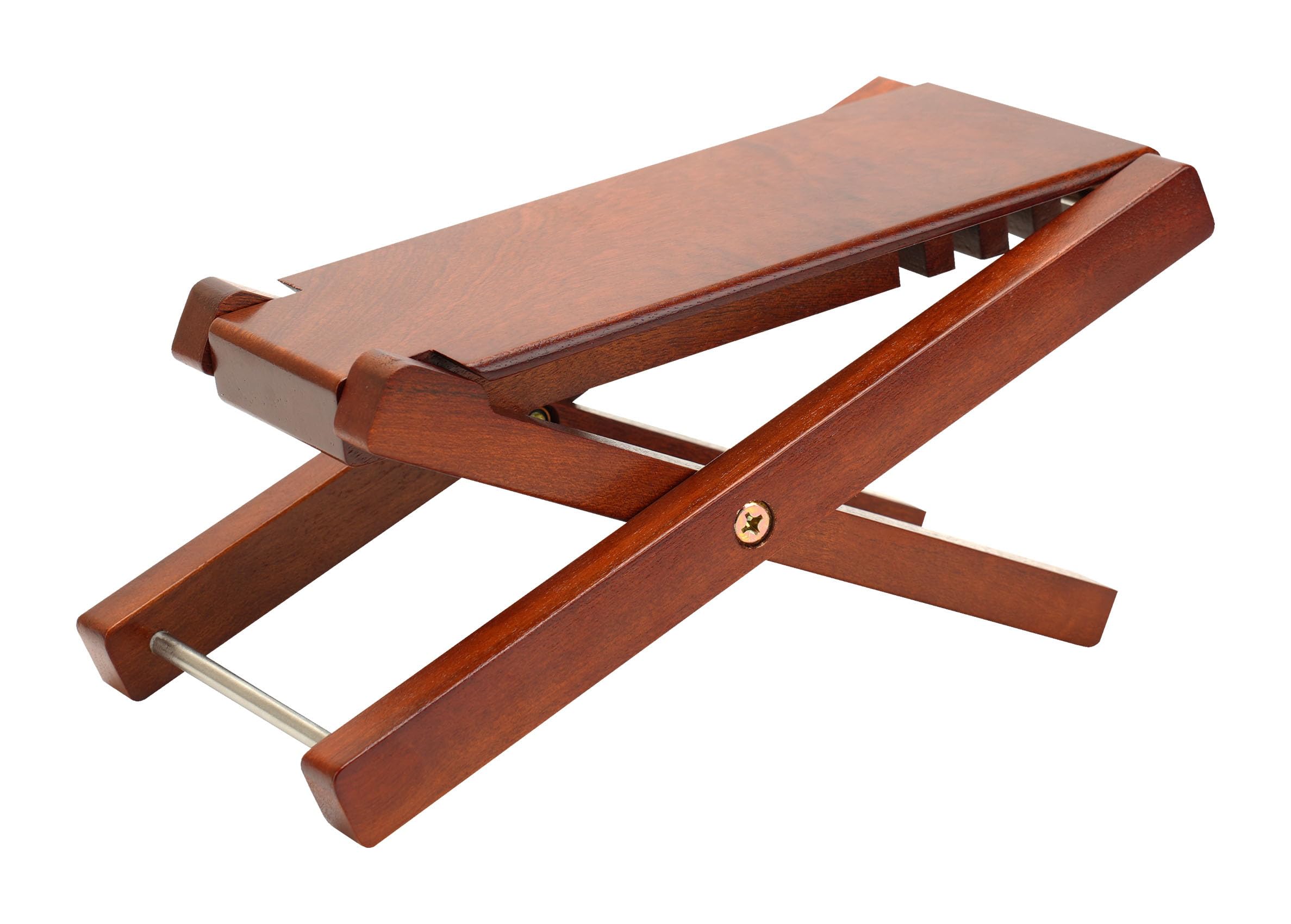 Spiretro Premium Mahogany Wooden Guitar Foot Stool - 4-Position Adjustable Height, Foldable Design with Carry Pouch - Solid Brown Guitar Footrest for Comfortable Long Playing Sessions