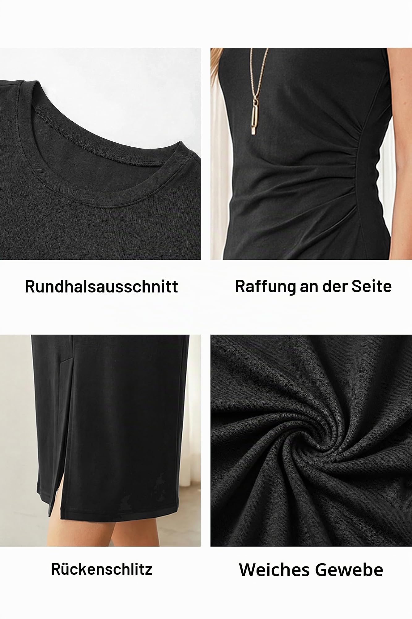 Newshows Damen Sommerkleid Kurzarm Rundhals Midikleid Knitterfrei Elegant Freizeitkleider mit Schlitz