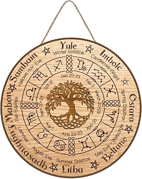 Aowotu Wheel Of The Year Wood Sign 12", Sabbats Pagan Witch Sign, Wiccan Holidays, Wicca Calendar, Yule Altar, Celestial Sign, Vintage Handmade Christmas Sign, Christmas Decor type3