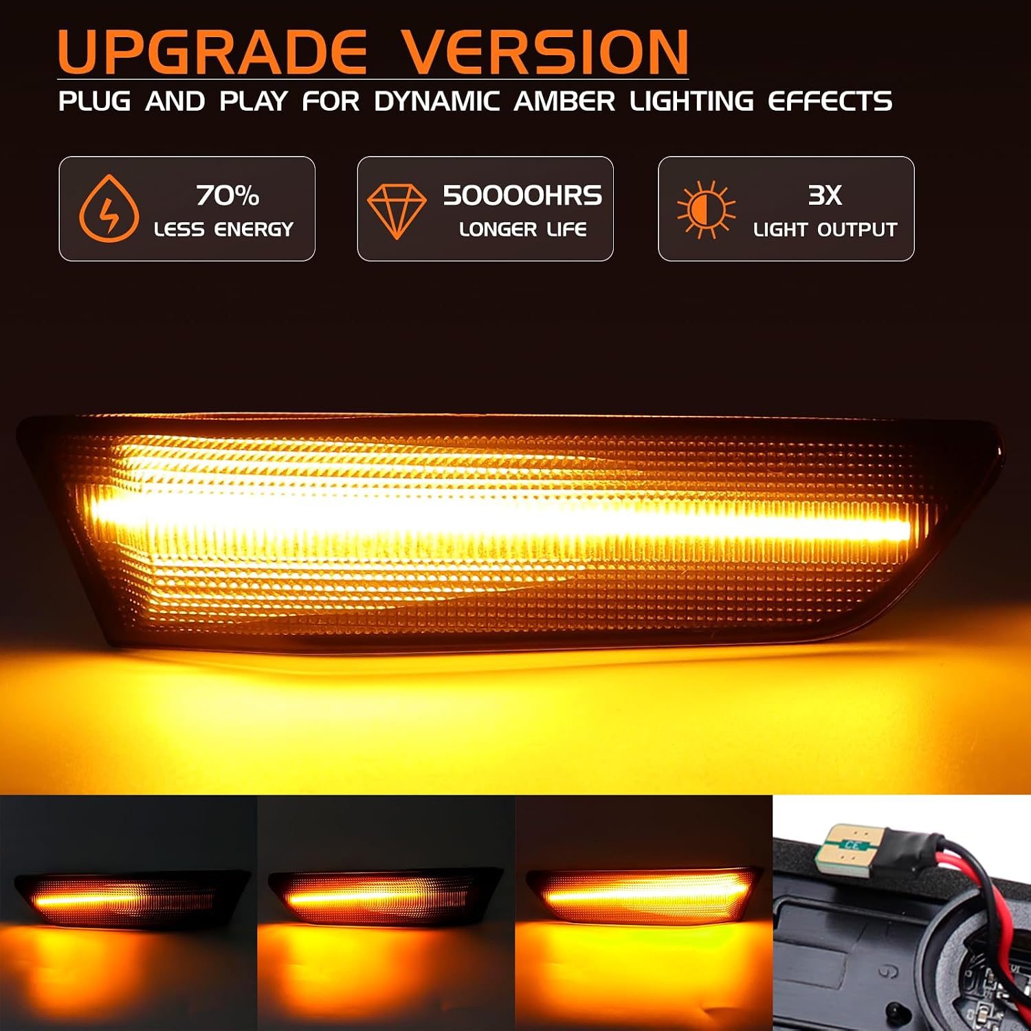 Switchback Amber White LED Side Marker Lights for Infiniti G35 Coupe Skyline V35 2003-2007, Smoked Lens Sequential Front Bumper Corner Turn Signals Running Lights