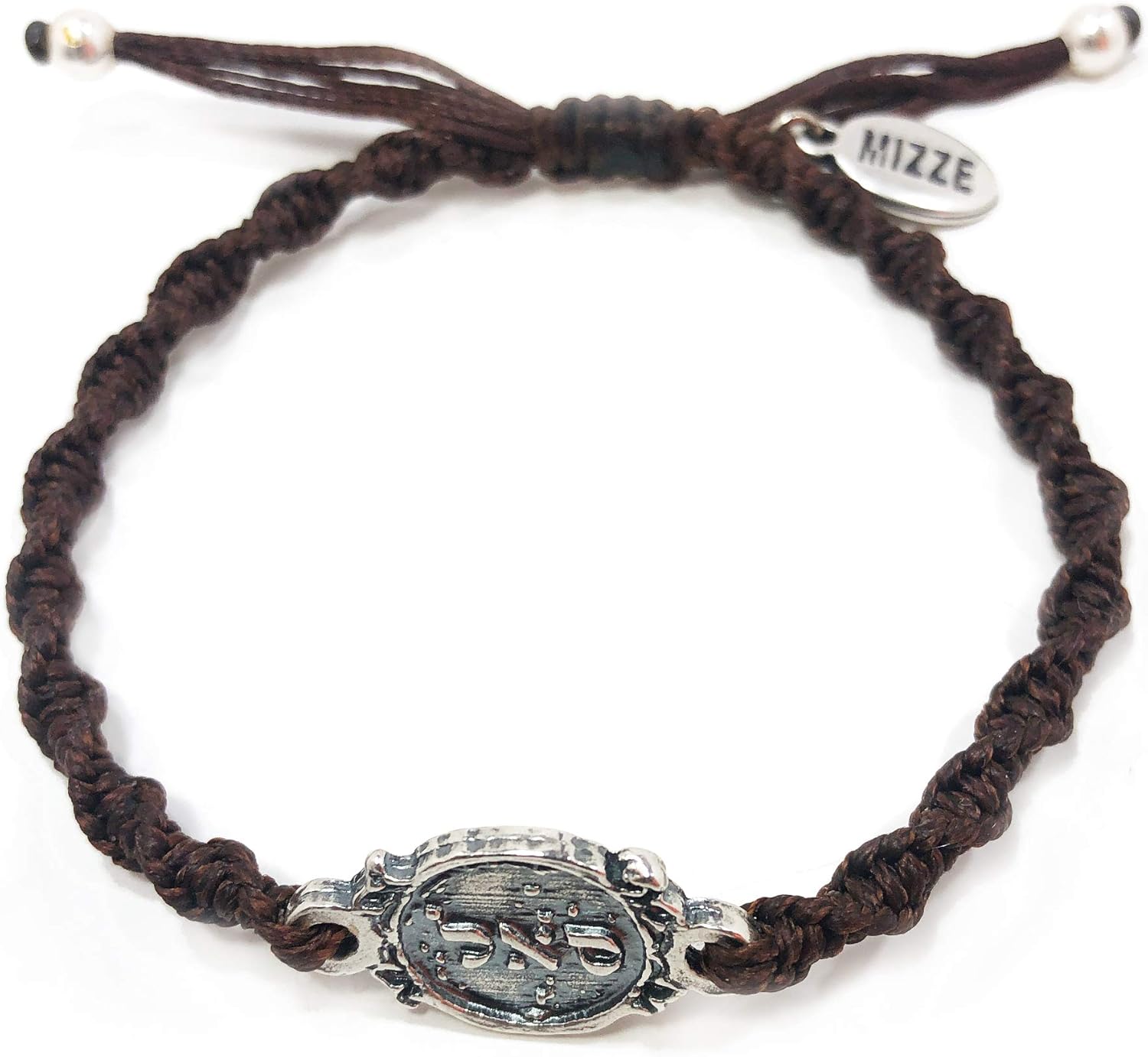 Prosperity 72 Names of God Sterling Silver Charm on Hand Woven Brown Bracelet - Adjustable for Men