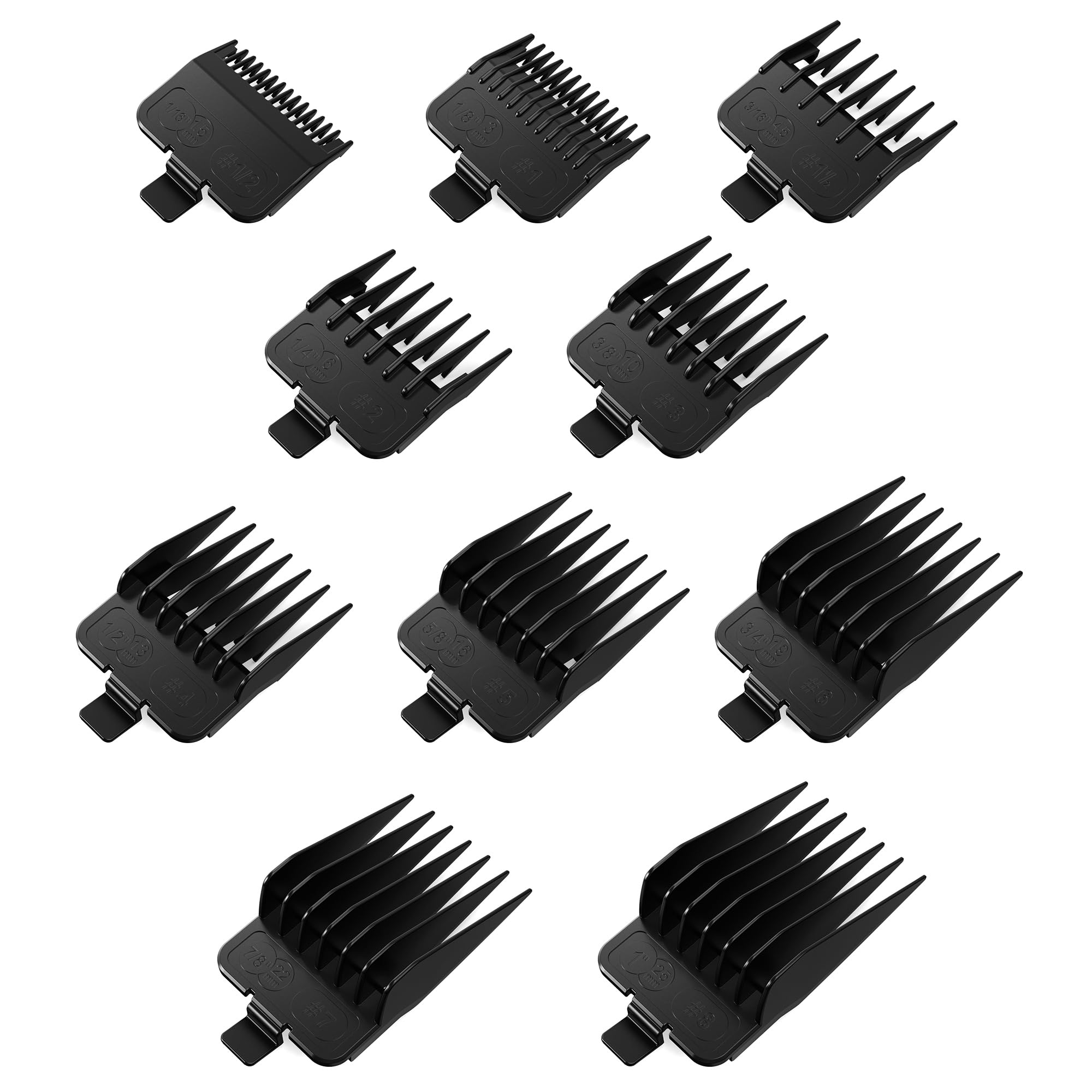 FADEKING10 Professional Hair Clipper Guards Cutting Guide from 1/16inch to 1inch(1.5-25mm), fits for most popular hair clippers