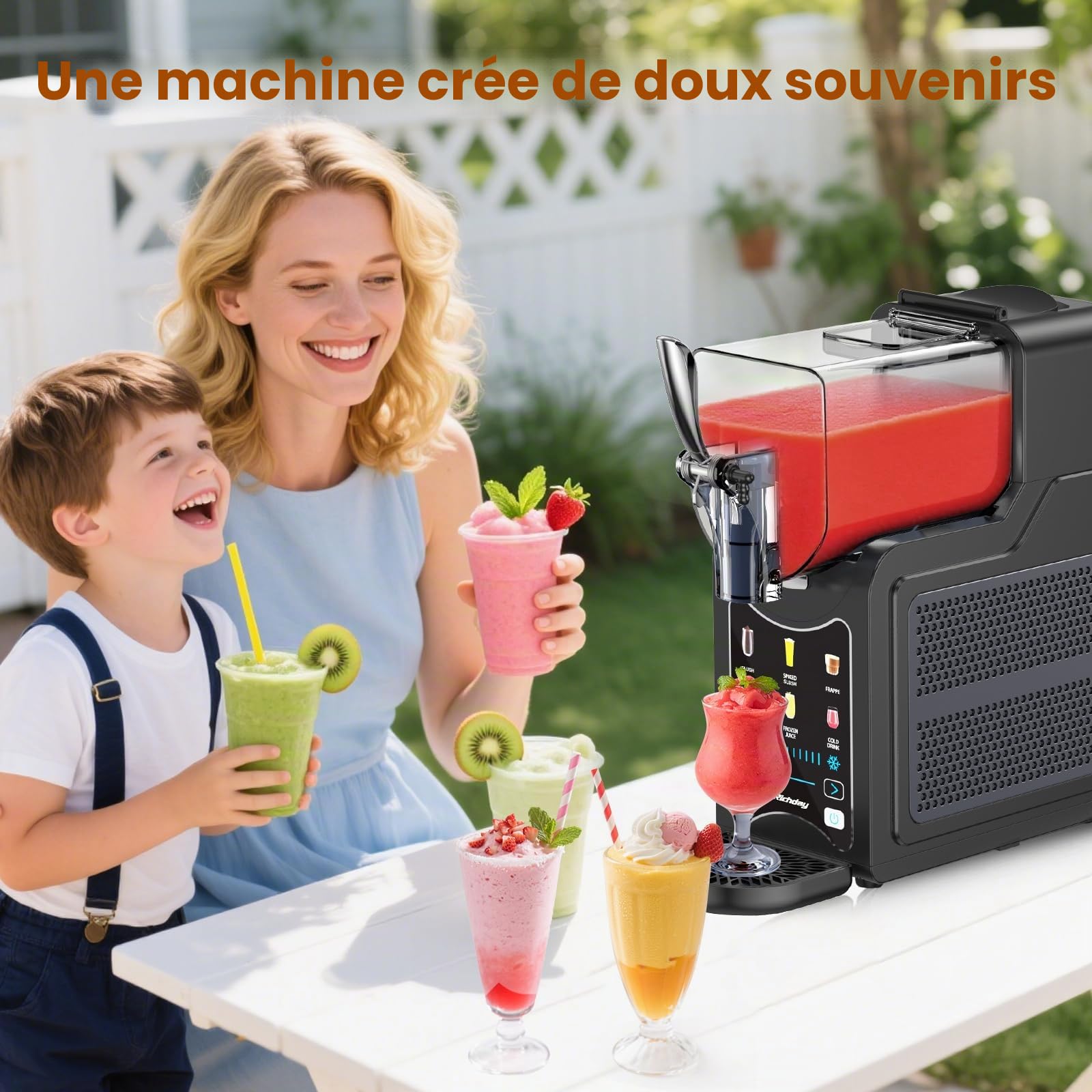 Machine à glace pilée Richday, capacité de 2L, affichage LED, technologie WhisperChill, 6 programmes, pour milkshakes, frappés, margaritas, sorbetière