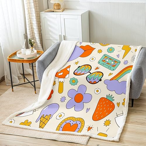 Miniatura 2 de Kids Groovy One - Manta decorativa de fiesta para niños y niñas, manta de vellón de hongos hippie kawaii, manta Sherpa de fresa, tamaño individual,