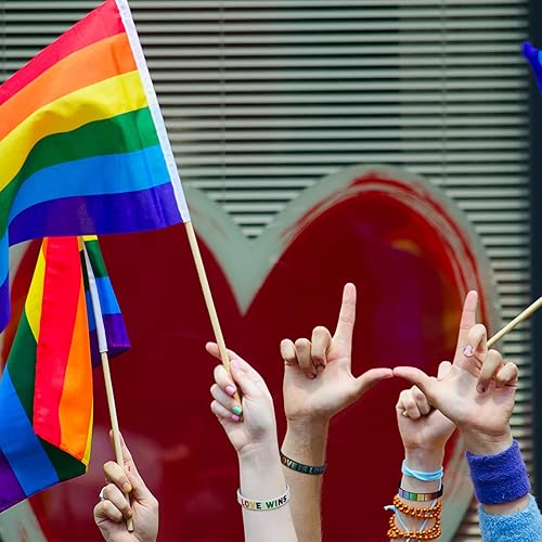 Miniatura 7 de Karenhi 96 pulseras de orgullo a granel LGBT Rainbow pulseras de silicona de goma lesbianas gay motivacionales para festivales de desfiles