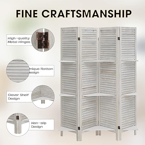 Miniatura 3 de ACEHOME Divisor de habitación con estantes, 4 paneles divisores de habitación y pantallas de privacidad plegables, pantallas plegables de 6 pies,