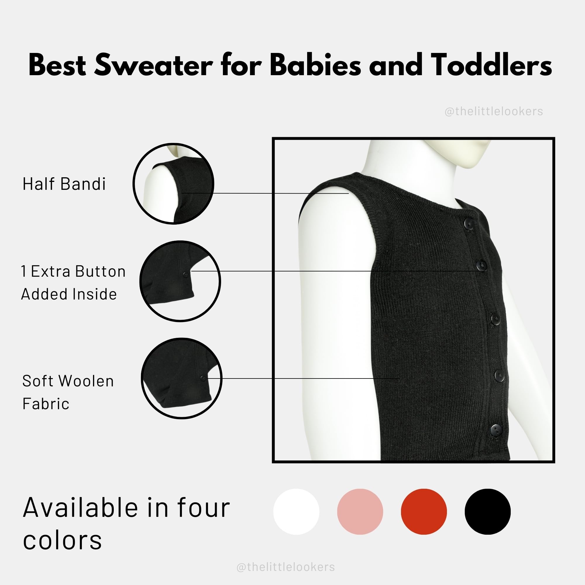 THE LITTLE LOOKERS Front Open Half Sleeves Sweaters/Inner/Bandi/Wollen Vest for New Born Babies/Infants(0-3 Months) (Black & White) - Image 3 thumbnail
