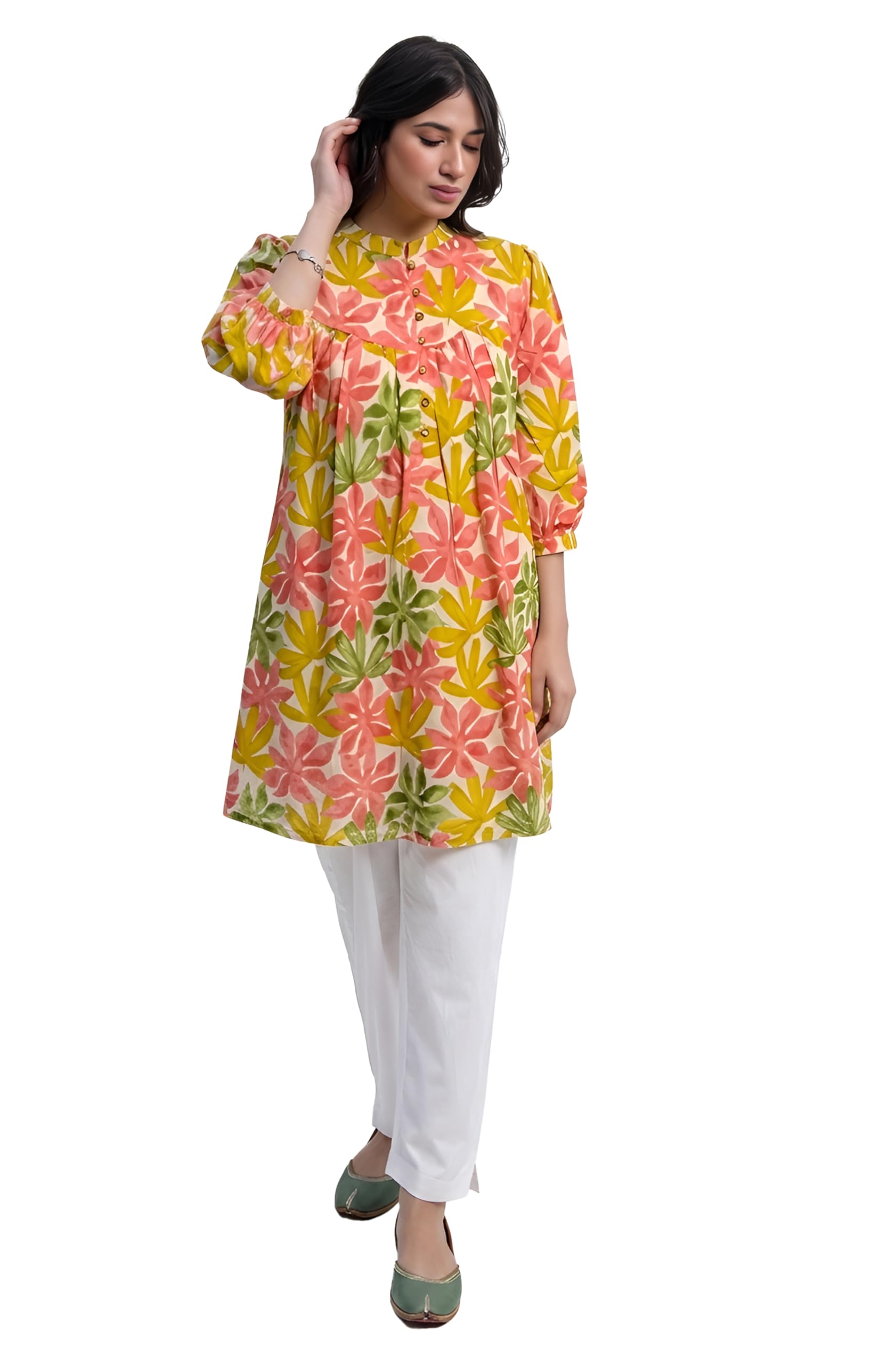 janasya Women's Pure Cotton Trophical Gathered Tunic-picture-36