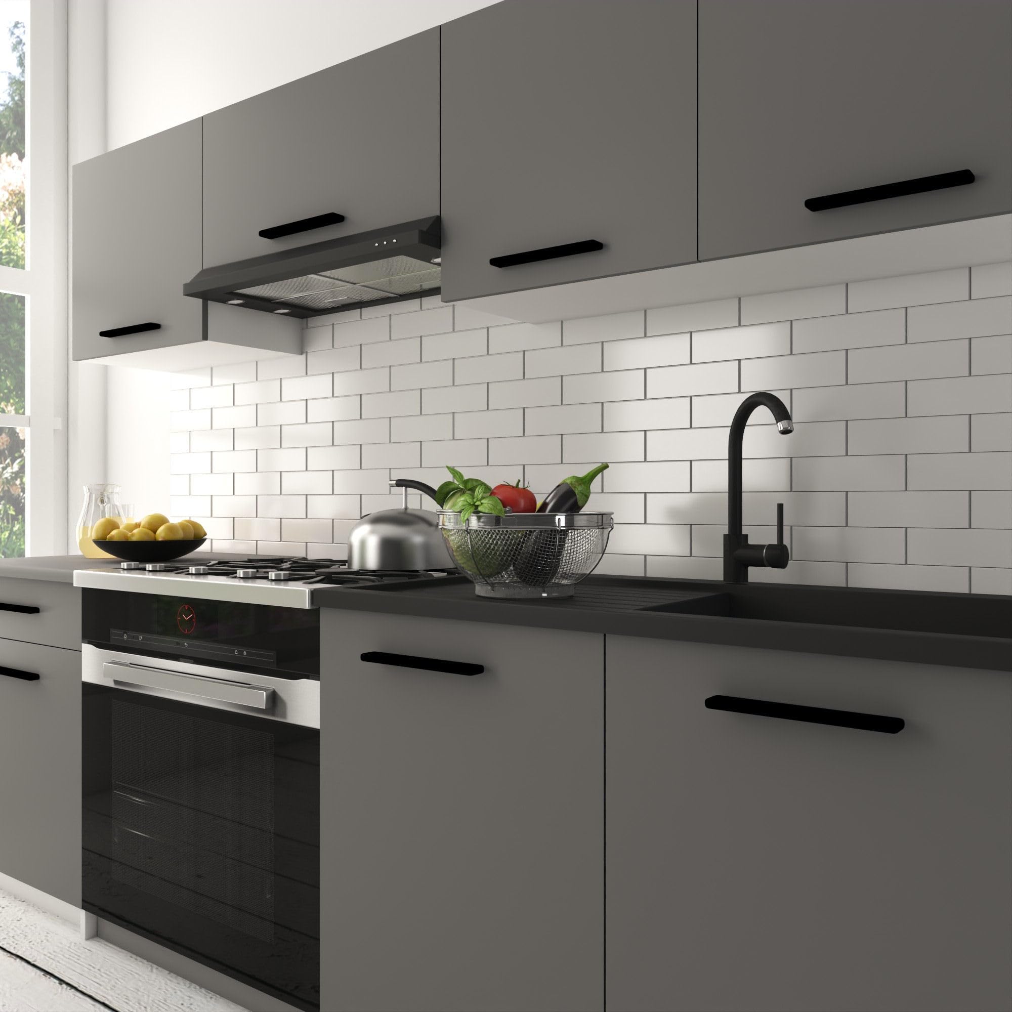 Belini Italia 1 Küchenzeile Küchenblock 180cm Grau Matt | Küchenset als gerade Küchenzeile, weiße Korpusse, DECOR ECONATURA Material, kratzfest, ohne Elektrogeräte, mit Arbeitsplatte