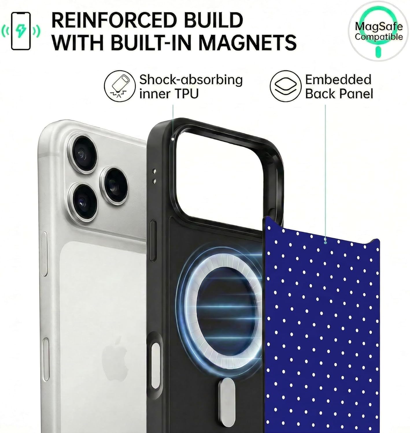 Magnetic Case for iPhone 13/14, Cute Aesthetic Case with Polka Dots for Women Men Girls, Compatible with MagSafe Slim Hard Shockproof Phone Case, Vibrant Blue