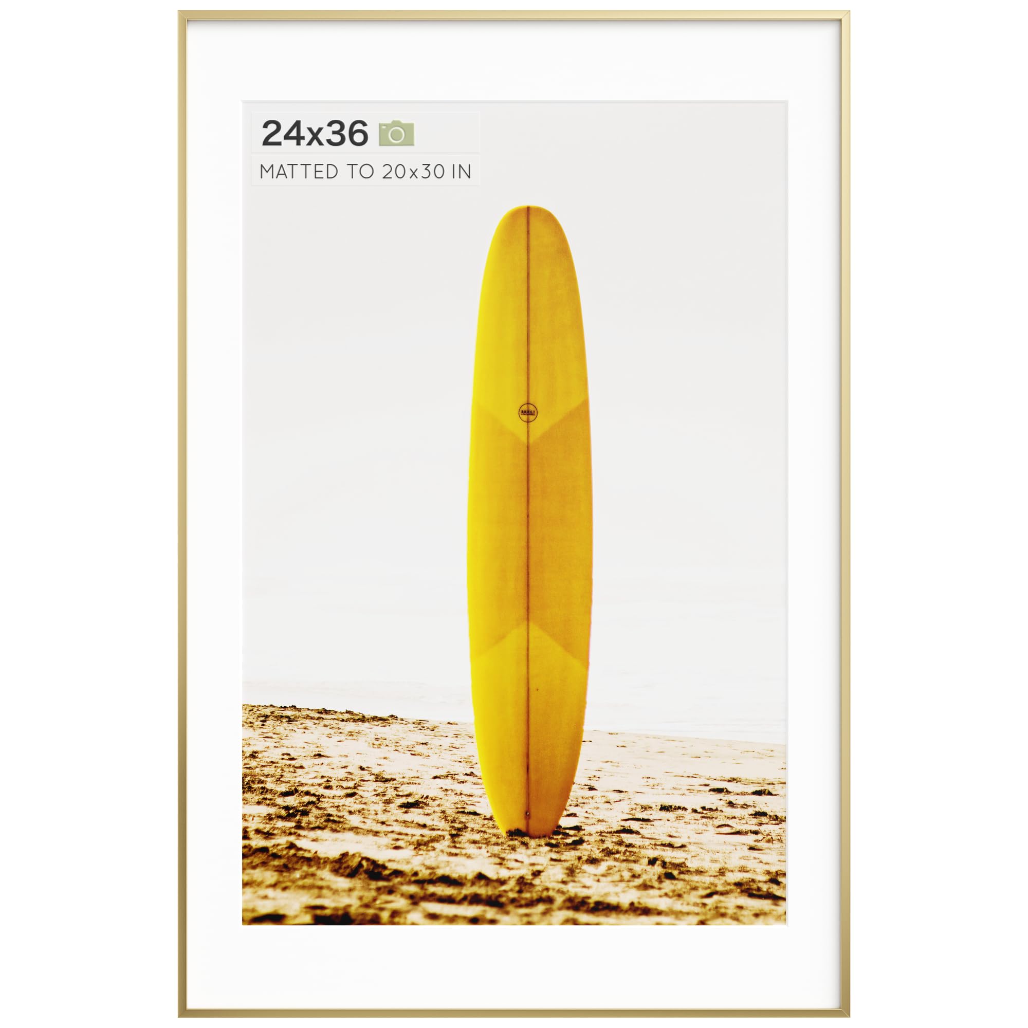 Homeforia 24x36 Frame Gold, Premium Metal 24x36 Poster Frame with Mat for 20x30 Photo, 24 x 36 Puzzle Frame Matted to 20 x 30 Picture, Tempered Glass, Wall Hook Included, Set of 1