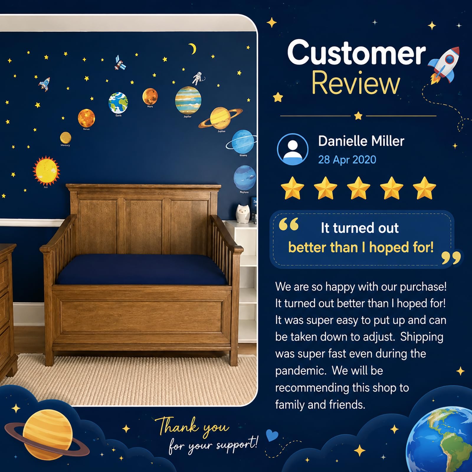 DECOWALL Pegatinas de Pared del Sistema Solar y Planetas para Niños, Adhesivos Decorativos Educativos del Espacio con Nombres en Inglés para Habitación Infantil y Sala de Juegos (DS8-1307)