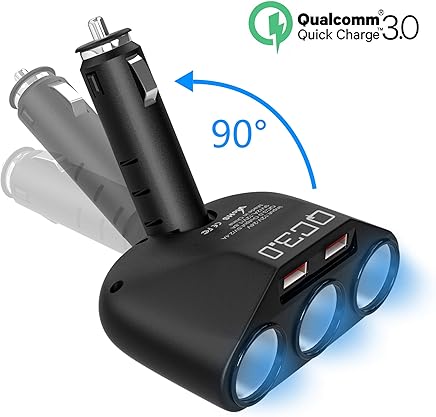 Rytaki Adaptador Encendedor de Cigarrillos para Coche con 3 Ranuras de 18W, Cargador de Coche con Puertos Dobles QC3.0 5V, 2.4A para Tel?fonos Inteligentes/GPS/Dispositivo para veh?culos Rytaki Adaptador Encendedor de Cigarrillos para Coche con 3 Ranuras de 18W, Cargador de Coche con Puertos Dobles QC3.0 5V, 2.4A para Tel?fonos Inteligentes/GPS/Dispositivo para veh?culos