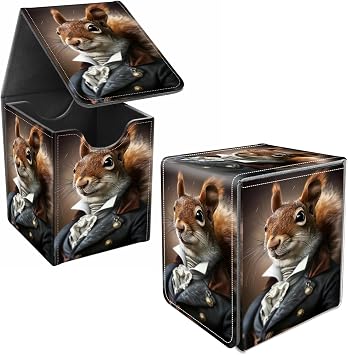 Card Deck Box, Card Storage Box Fits 100+ Single Sleeved, Large Capacity PU Leather Card Storage Box with Strong Magnet for Magic Commander TCG CCG, Squirrel