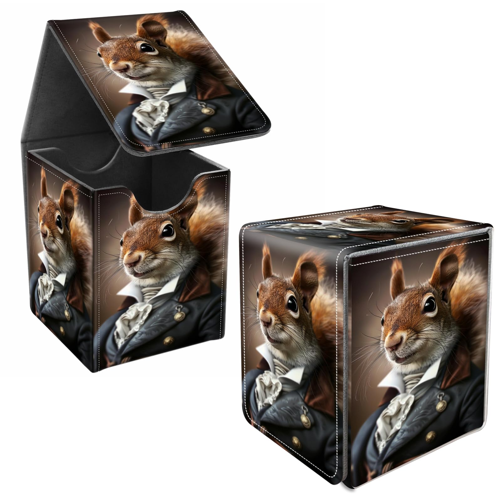JANENFNA Card Deck Box, Card Storage Box Fits 100+ Single Sleeved, Large Capacity PU Leather Card Storage Box with Strong Magnet for Magic Commander