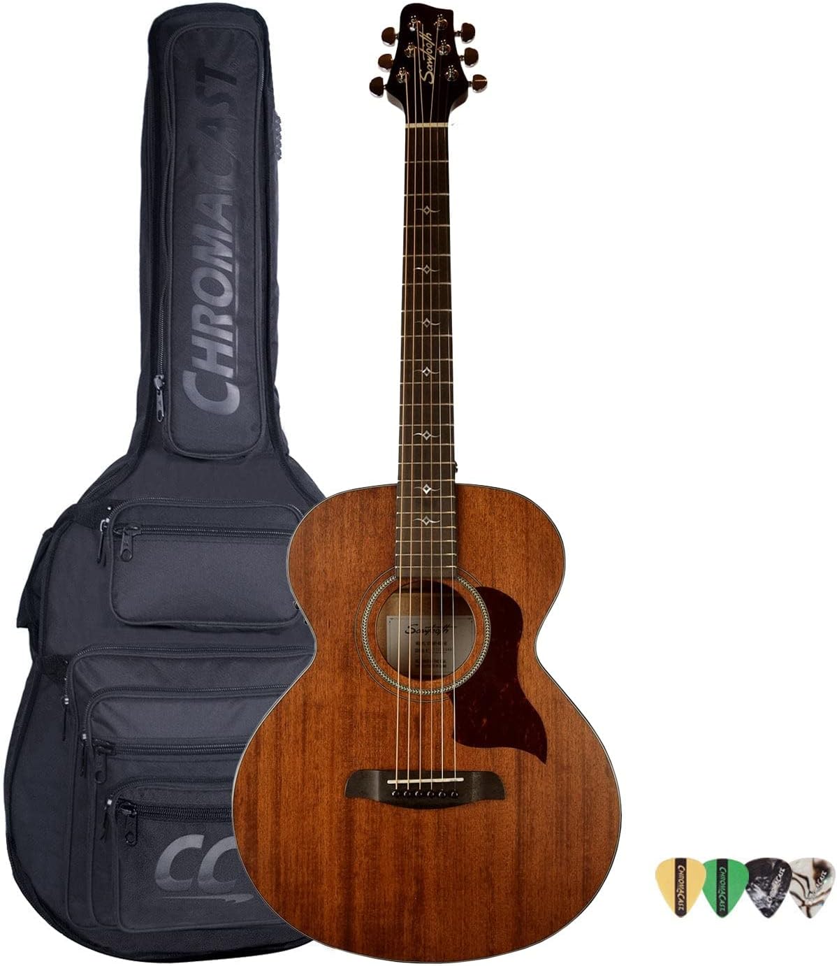 Sawtooth Mahogany Series Left-Handed Solid Mahogany Top Acoustic-Electric Mini Jumbo Guitar