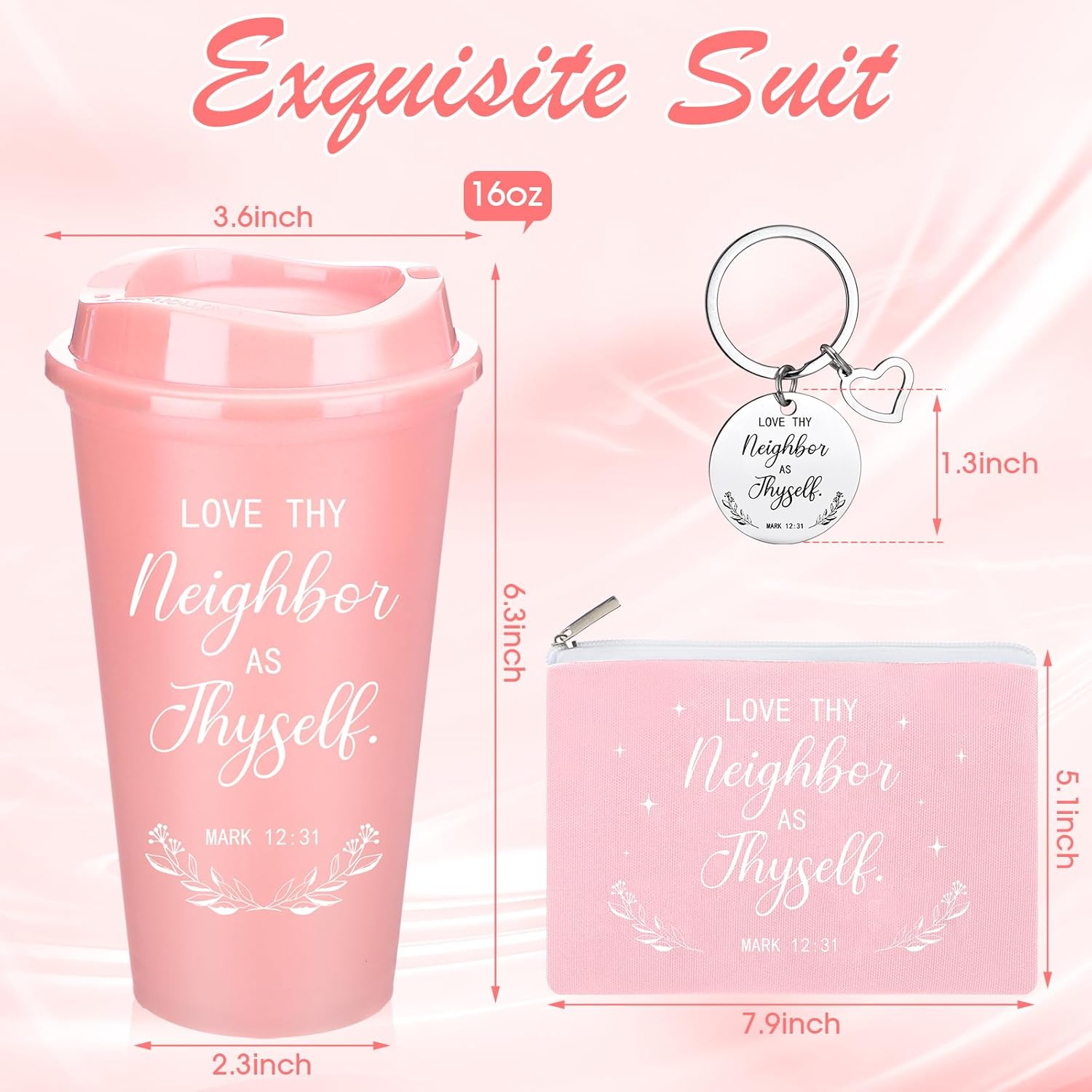 Teenyyou 30 Pcs 10 Sets Christian Gift Bulk for Women Scripture Coffee Cups 16 oz Bible Verse Plastic Tumblers with Lid Makeup Bags Keychains Christian Religious Church Mother Gifts Bulk
