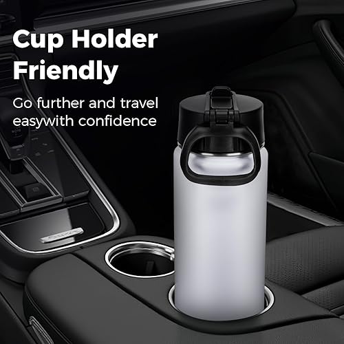 Miniatura 41 de Neihepal Botella de agua aislada de 22 onzas con tapa con popote, botellas de agua de acero inoxidable al vacío de doble pared a prueba de fugas,