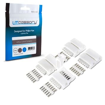 6-Pin to Cut-End Connector for Philips Hue V3/WiZ Lightstrip | Standard 6-Pin, 4 Pack, White. Not compatible with Flux.