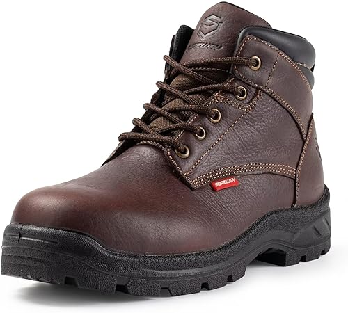 SUREWAY Waterproof Work Boots for Men Soft Toe  6 Full-Grain Leather Boots for Industrial Construction,Rubber Sole,Comfortable Durable