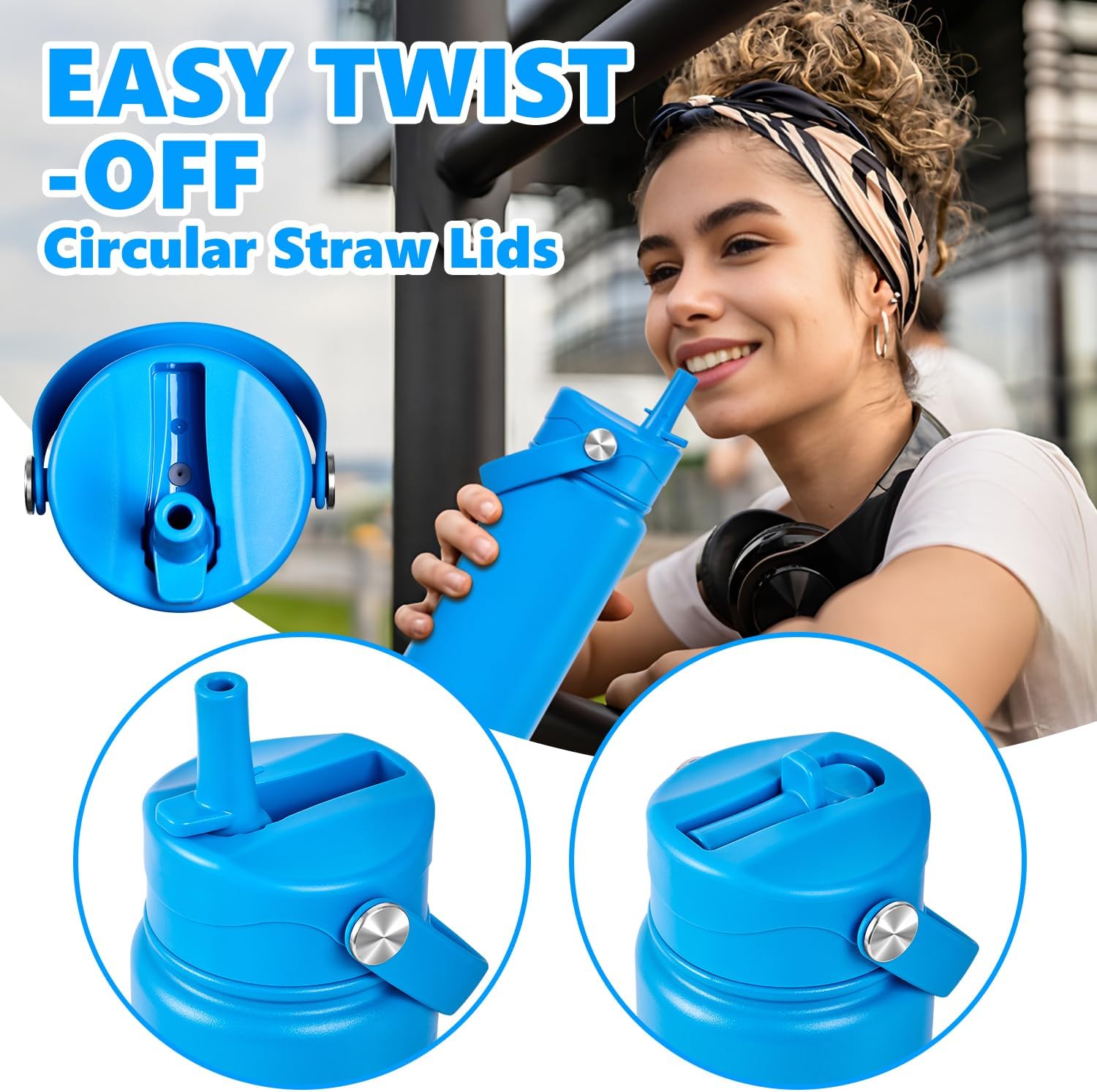 Insulated Water Bottle with Lid & Boot & Stickers, 24 oz Stainless Steel Sweat Free Bottle Keep Cold 24H, BPA-Free Sports Wide Mouth Water Bottle, Blue - Image 4