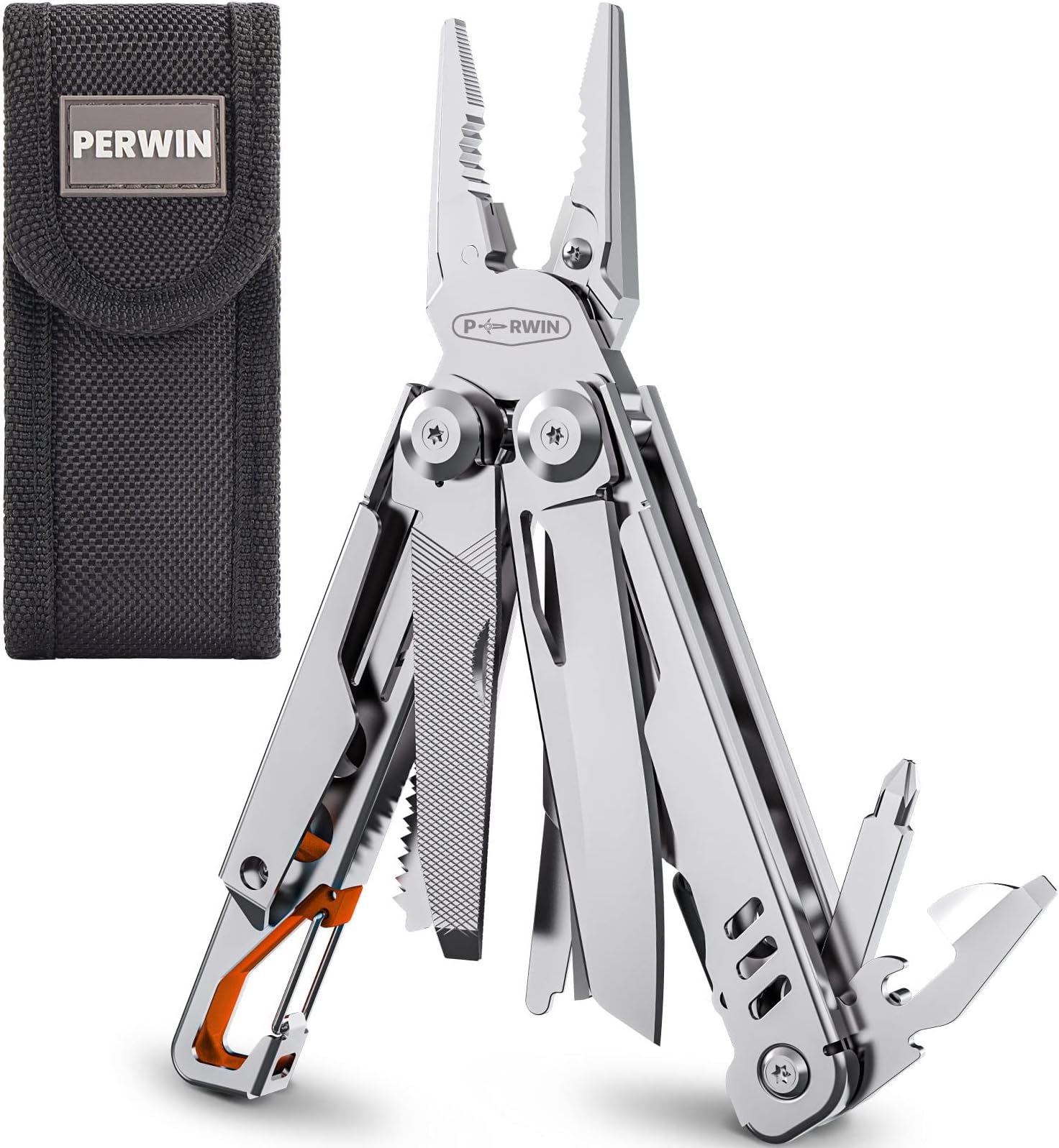 Multitool Stainless Steel Multi-Tool Pliers 13-in-1 with Sheath, Safe Locking, Carabiner, Professional Pocket Tools for Fishing & Camping