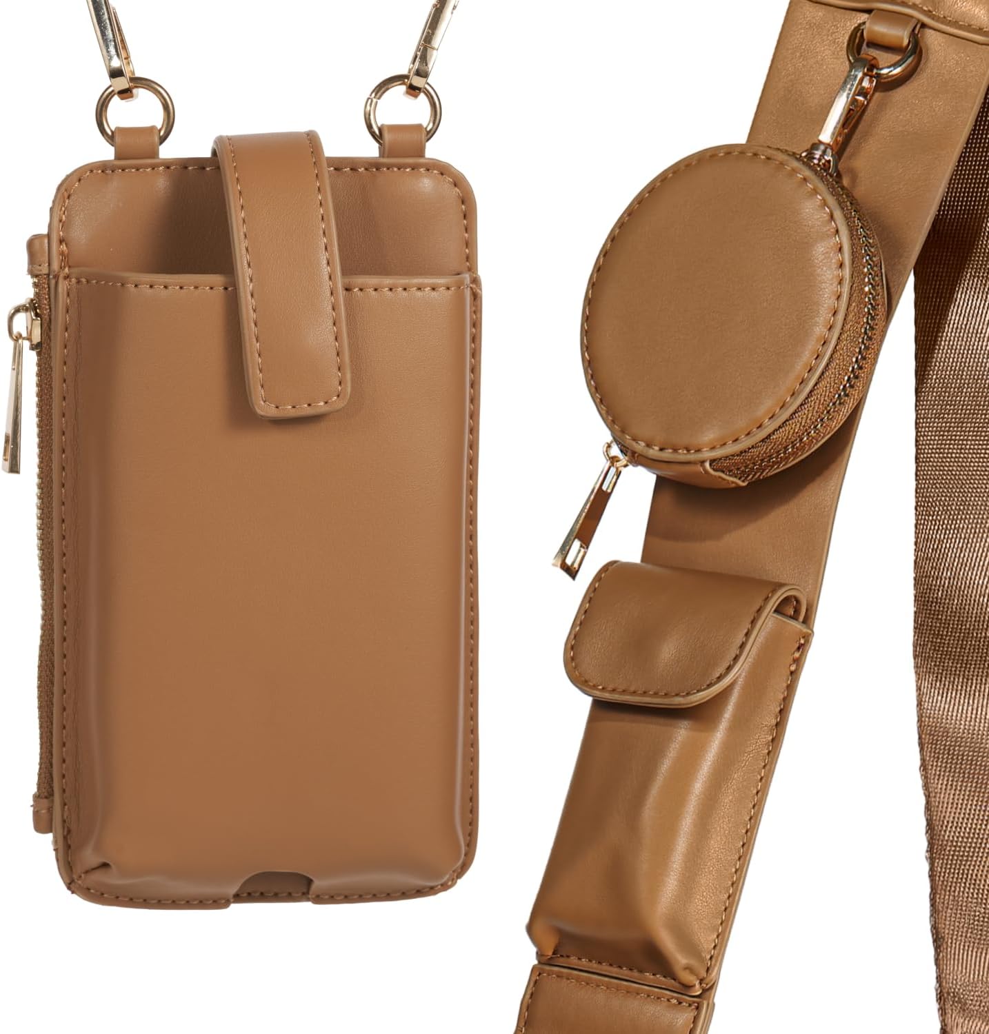 Small Crossbody Cell Phone Bag for Women and Men, Multi-Pocket Shoulder Purse with Adjustable & Removable Strap (Brown) - Image 8