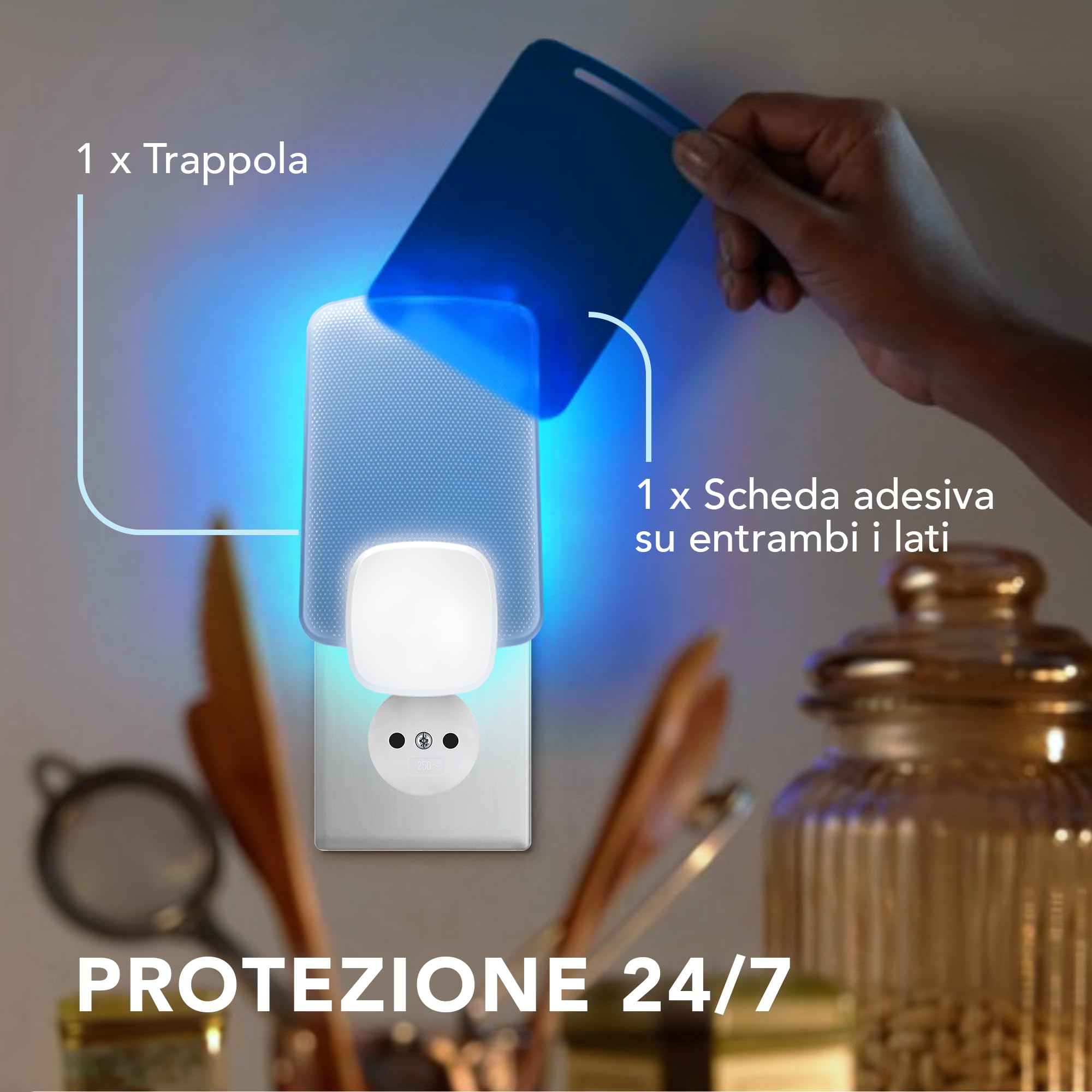 Raid Essentials Trappola Insetti Volanti Base Antimosche, Antimoscerini e Antitarme, Senza Insetticida, Protezione 24/7 dagli Insetti Volanti, per uso Interno, 1 Trappola e 1 Ricarica