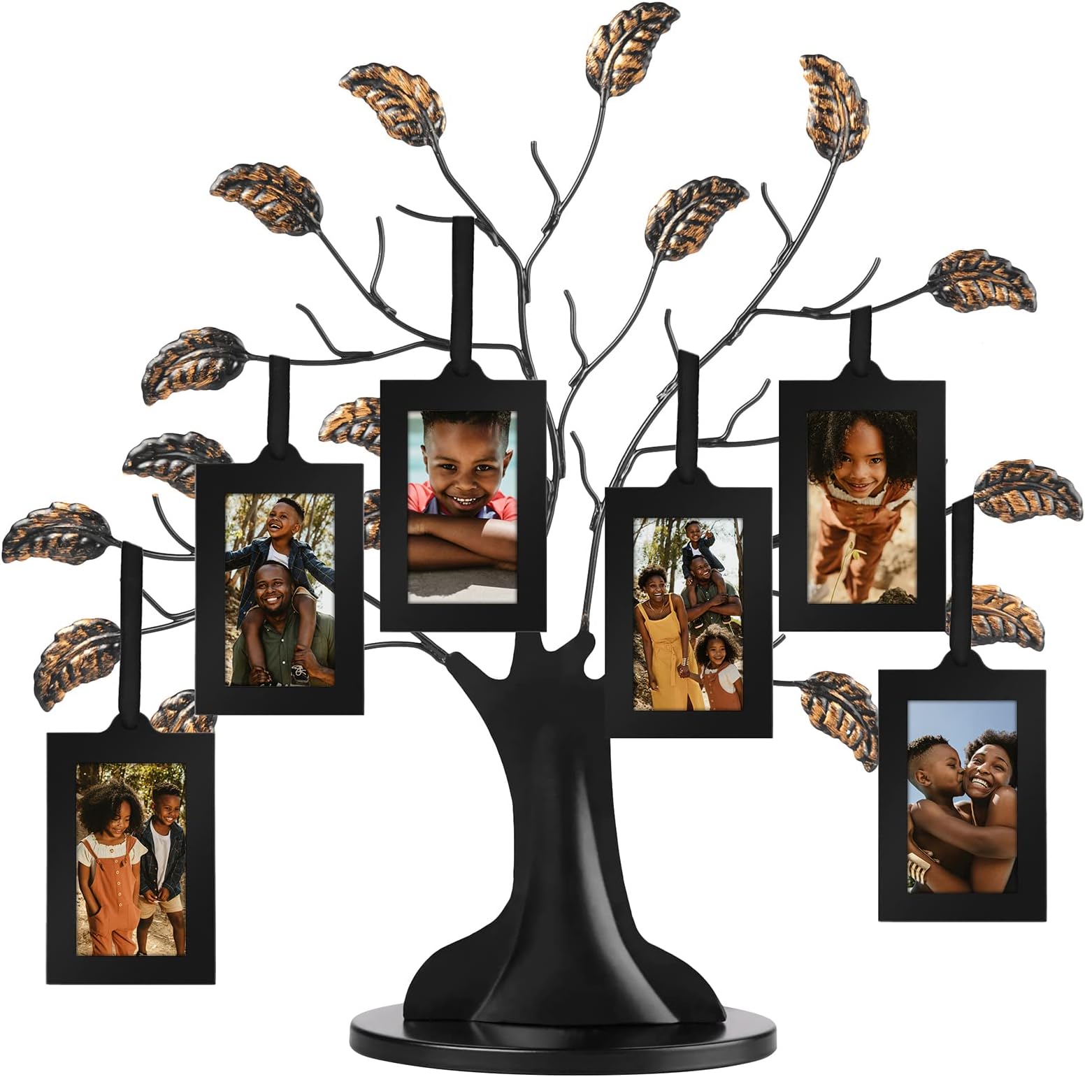 Americanflat Family Tree Picture Frame - Includes 6 Hanging 2x3 Picture Frames - Adjustable Ribbon Tassels - Ideal as Mother’s Day Gifts, Birthday Gifts, or Christmas Decor - Black and Bronze