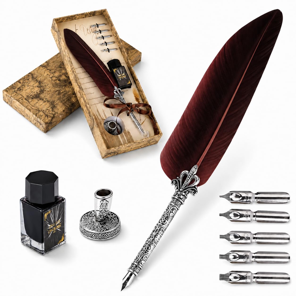 VABNEER Penna Piuma Inchiostro Pennino Metallico Penna d'Oca da Scrittura per uso Personale, Regalo Esecutivo e Antico Arredamento da Scrivania (con inchiostro)