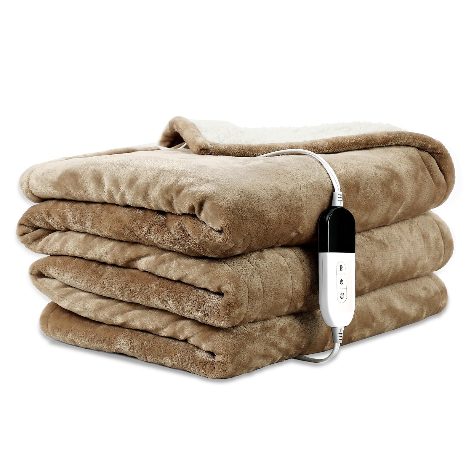 COZYTY Heated Blanket 150 x 200 cm – Flannel Electric Blanket 6 Heat Settings & 10-Hour Auto-Off Timer, Overheat Protection, Machine Washable, Beige