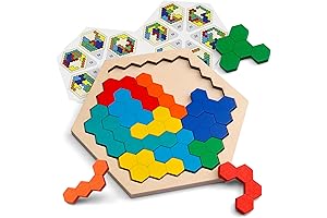 Coogam Wooden Hexagon Puzzle - Shape Pattern Block Tangram Brain Teaser Game for Bedridden Adults