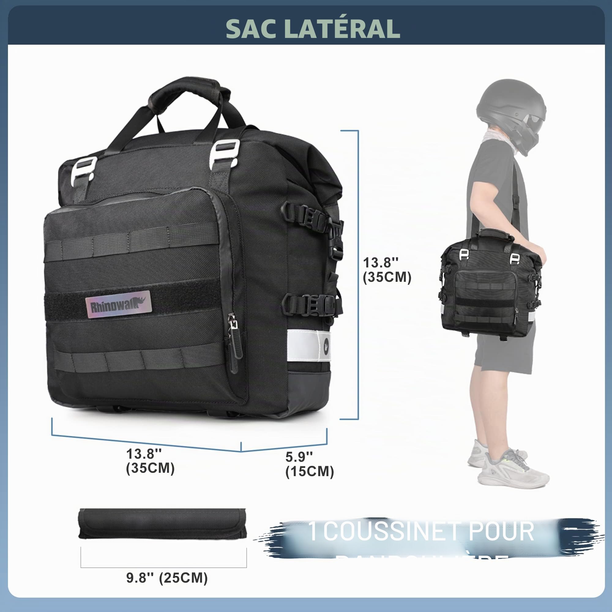 Rhinowalk Sac de Selle de Moto étanche 20 l - Sac de Selle latéral à dégagement Rapide - Accessoire de Moto