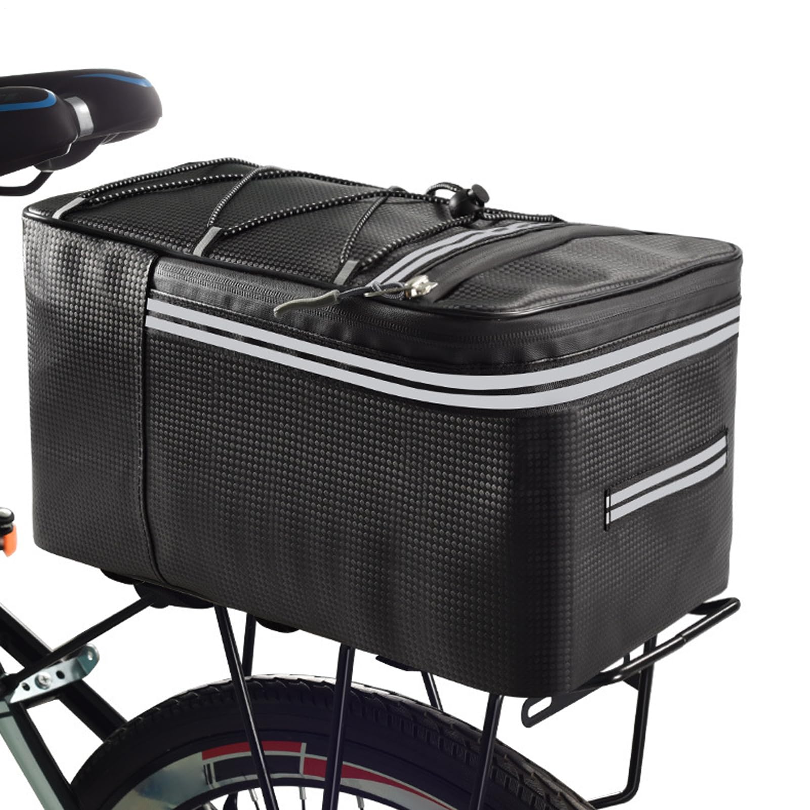 WJnflQN Cycle Trunk Bag, Rear Rack Bag Panniers with Reflector, Reflective Large Capacity E-Bike Accessories for Mountain Road Commuting Travel Camping Biking