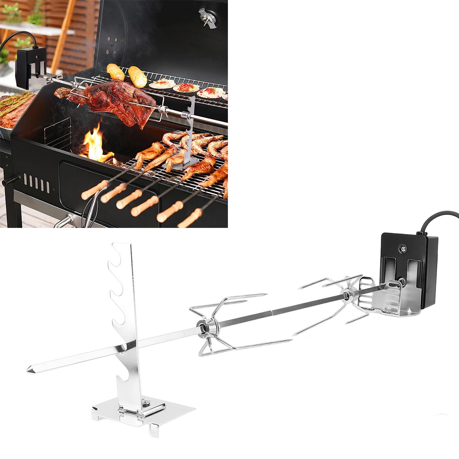 Sorandy Stainless Steel Rotisserie Kit, Heavy Duty Rotisserie Kit with Waterproof Switch Stable Rotating Motor Strong Load Bearing for Outdoor Roasting of Suckling Pig, Chicken, Sheep