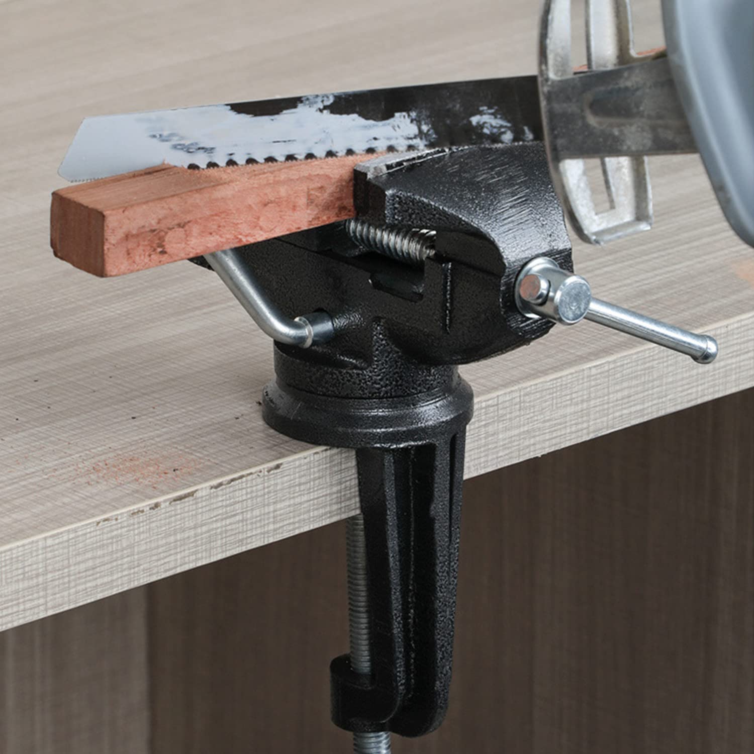 Tornillo de Banco de Trabajo 80mm con Base Giratoria de 360 Grados, Abrazadera de Mesa, Tornillo se Banco para Carpintería Metalurgia Conducto de Corte (negro)