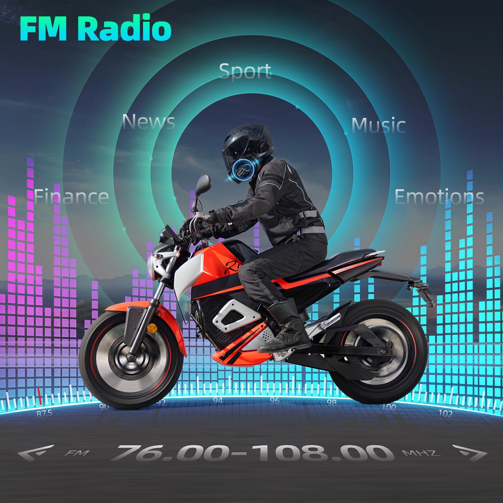 Cuffie audio Bluetooth, citofono per cuffie moto Bluetooth 5.4 con stereo Hi-FI e radio FM, IP65 impermeabile, comunicazione 500 m, autonomia 18 ore, compatibile con tutti i caschi (moto, sci)