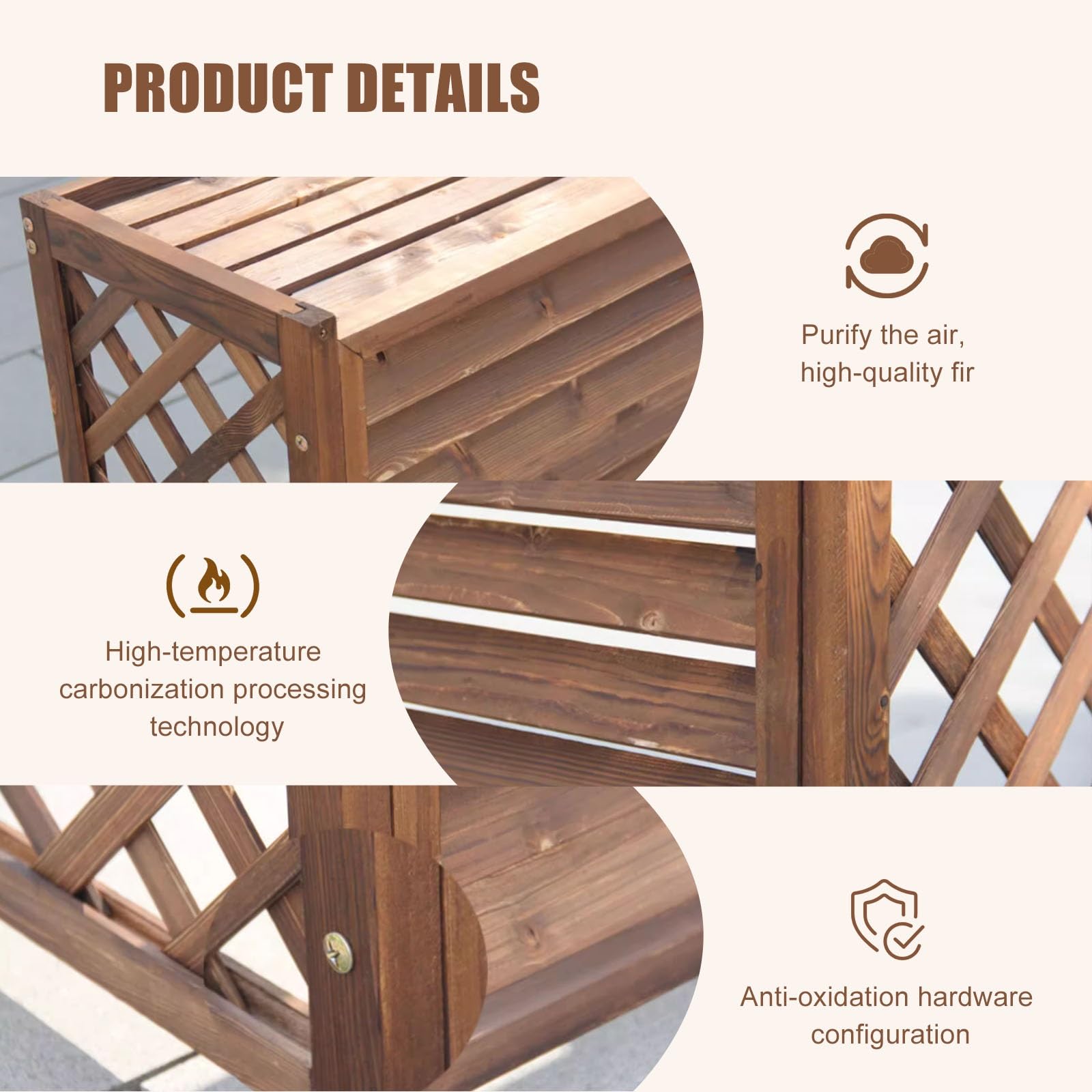 Cubre Aire Acondicionado Exterior Al Aire Libre Funda Aire Acondicionado Exterior Para Ocultar El Aire Acondicionado, Tablero De Madera Engrosada Planta Decorativa Pantalla Radiador Cubre Estante(X-La