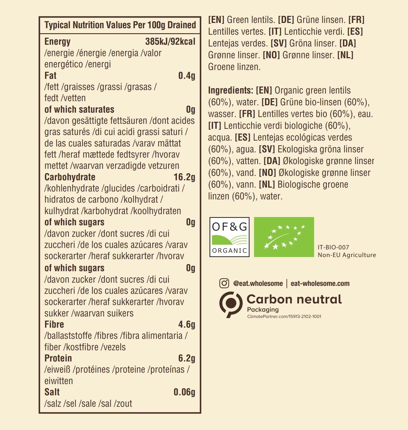 Eat Wholesome Lenticchie Verdi Biologiche, da 400 g (Confezione da 12)