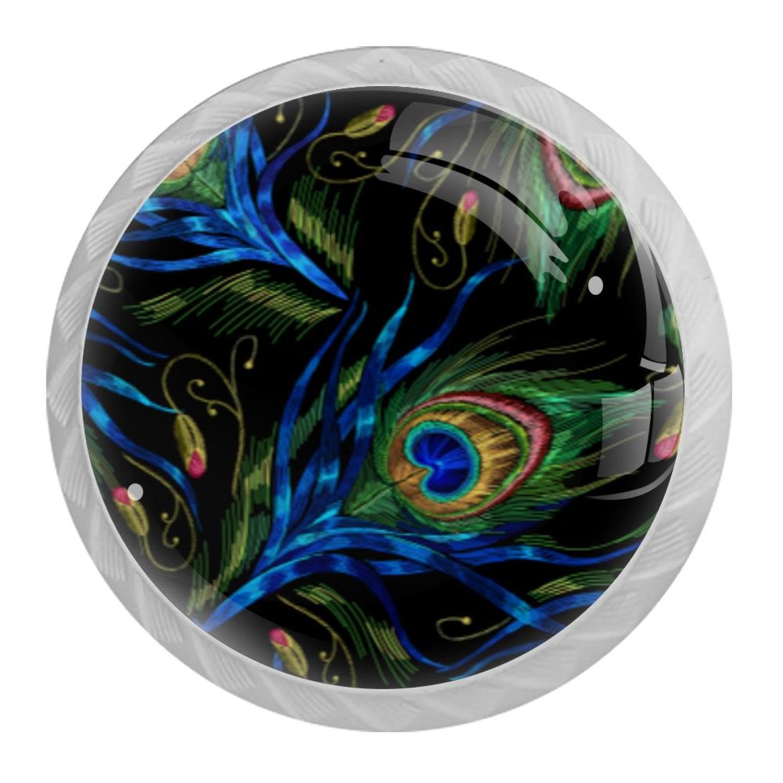 Tqmspg Multi07 4 Pieces Drawer Pulls Peacocks Feathers Door Knobs Dresser Handles For Kitchen Wardrobe Cupboard Hardware Furniture