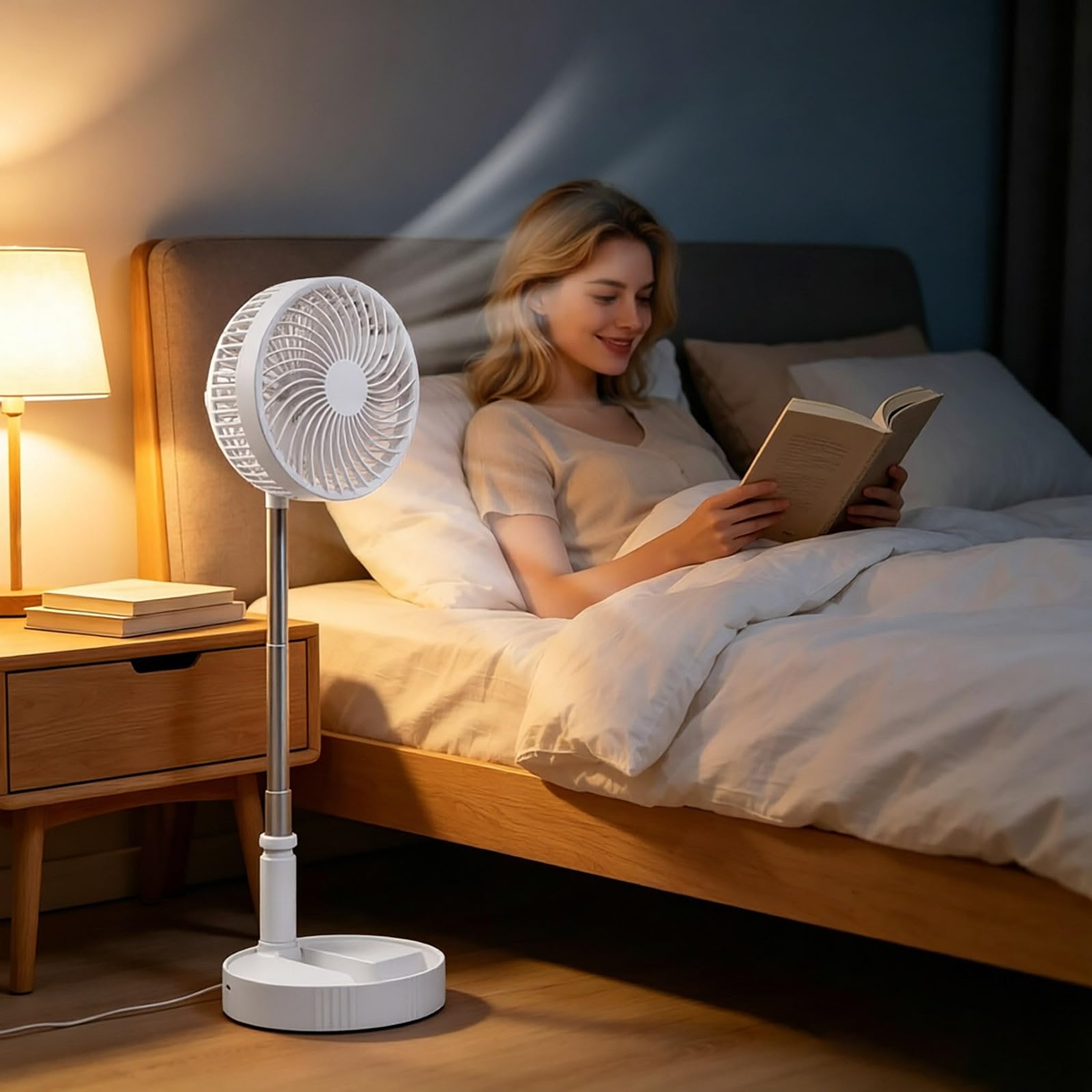 Ventilador de Pie Portátil Plegable Oscilante -Silencioso 30dB 3 Velocidades, Ajuste 180° USB C Pequeño Mesa Ventiladores para Hogar Dormir Oficina Viaje(Blanco)