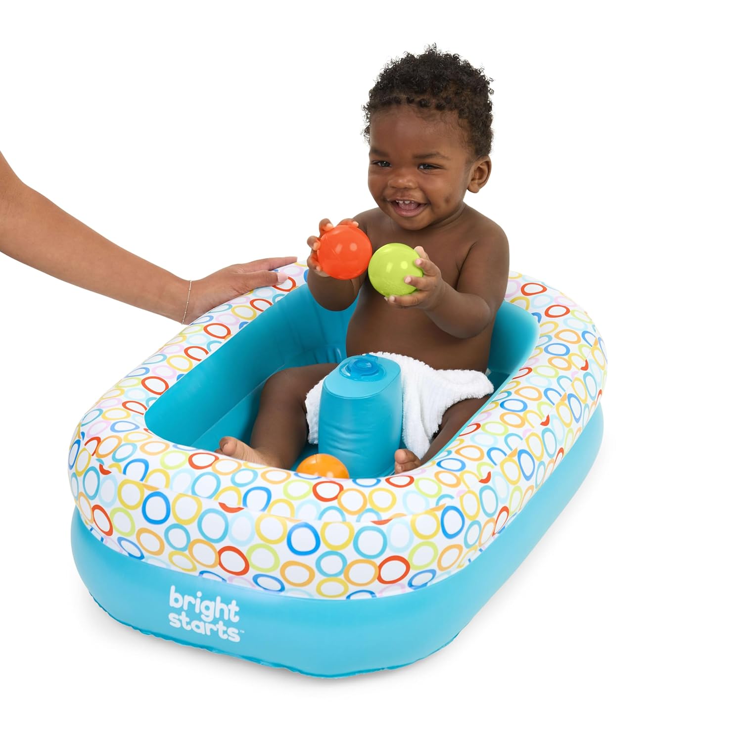 Bright Starts Bathe & Giggle 2-in-1 Baby Bath Tub and Ball Pit, Inflatable Bathtub with Built-in Air Pump and 8 Floating Balls, Portable Design, Deflates and Folds Easily, 6M+
