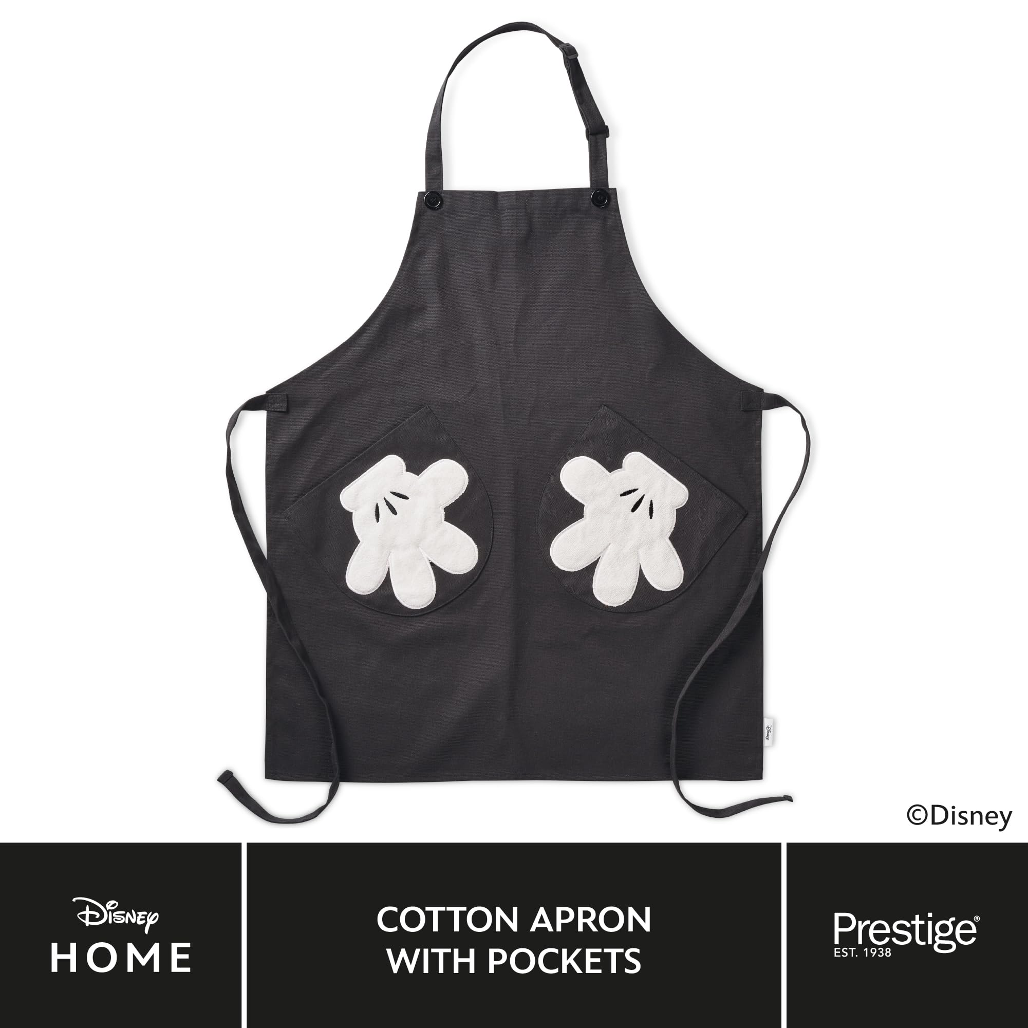 Prestige Disney - Set da cucina monocromatico in tessuto, grembiule e guanti da forno con strofinaccio, set da 2 pezzi, colore: bianco e nero