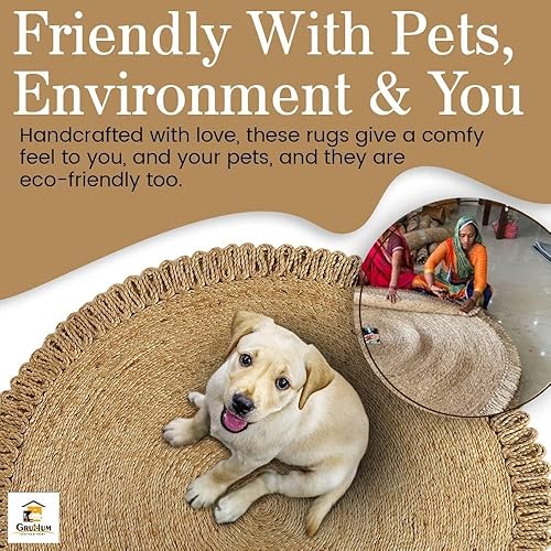 Miniatura 8 de GRUHUM Alfombra redonda de yute de 3 pies, colección redonda de fibra natural, hecha a mano, con encanto bohemio, alfombra de yute suave, trenzada,