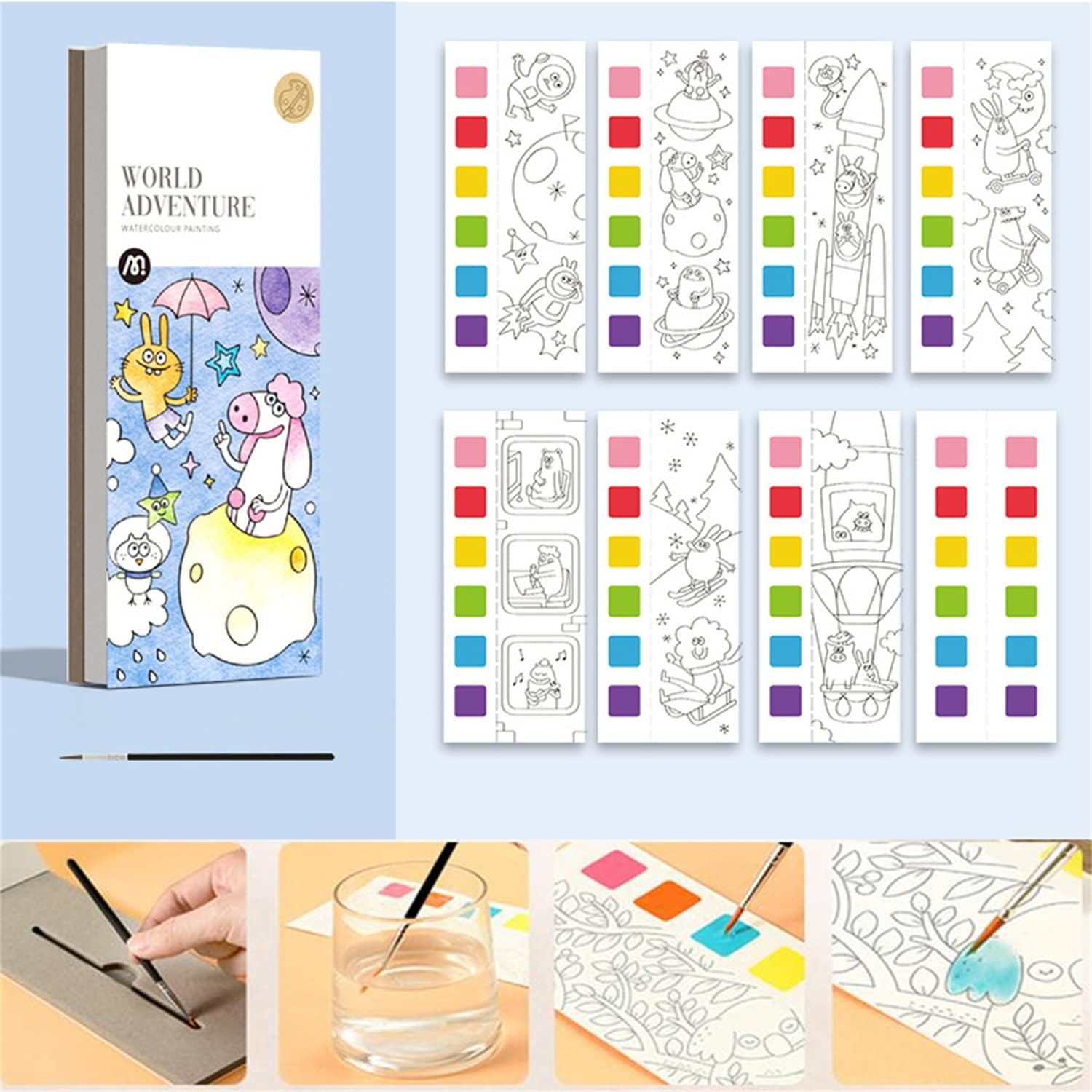 YANGTTOKPocket Watercolor Painting Book for Kids, Paint with Water for Girls Kids Toddlers, Hours Of Painting Fun For Children, Improve Your Child's Creativity and Concentration, Beginner Friendly