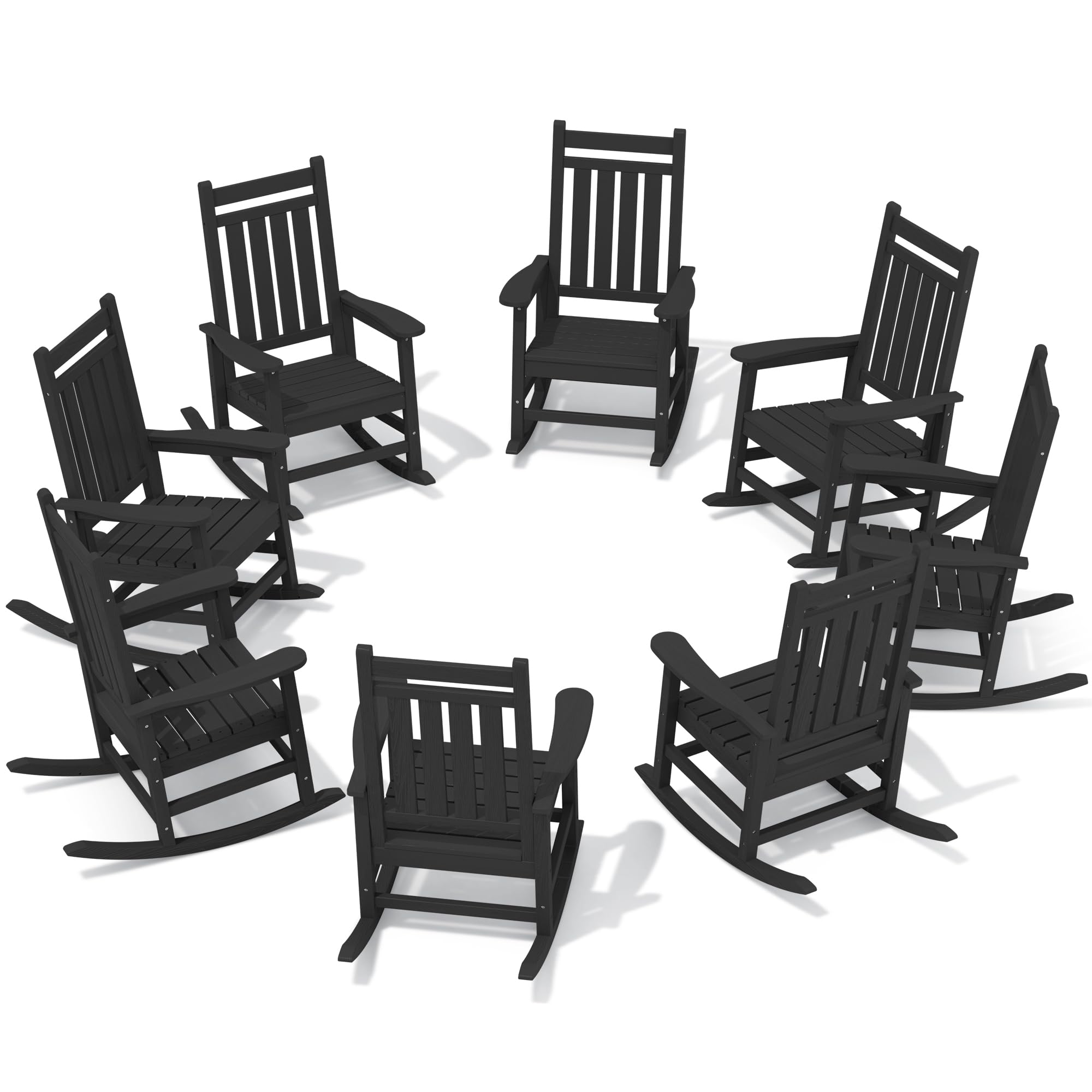 SERWALL Outdoor Rocking Chair Set of 8, Patio Rocking Chairs for Adults, Black